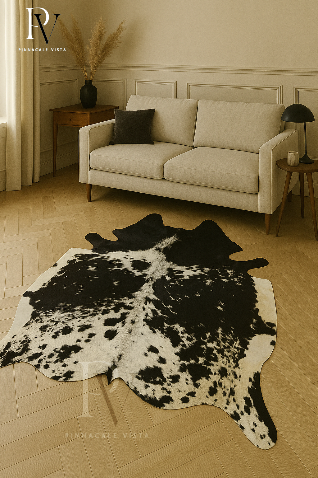 Brazilian Tricolor Cowhide Rug – 100% Real Exotic Leather Hair-on-Hide Area Rug 24.65 Sqft | Natural Cowskin Carpet by PinnacleVista