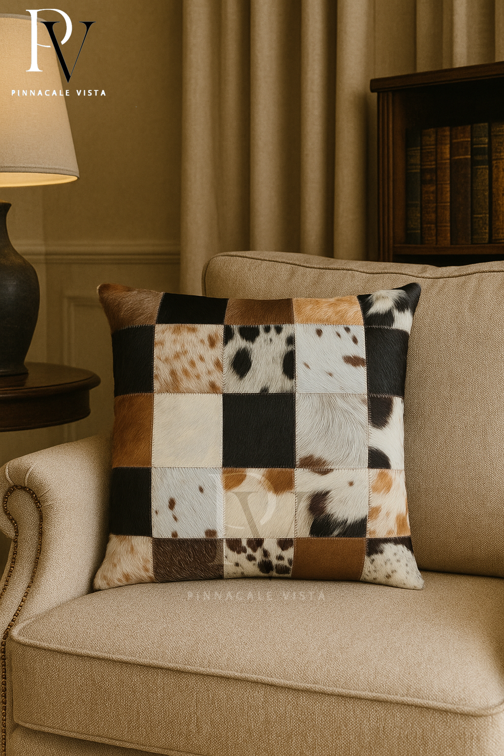 Tricolor Patchwork Cowhide Pillow Covers – 16x16” Real Brazilian Leather Cushion | Rustic Hair-on-Hide Throw Pillow by Pinnacle Vista