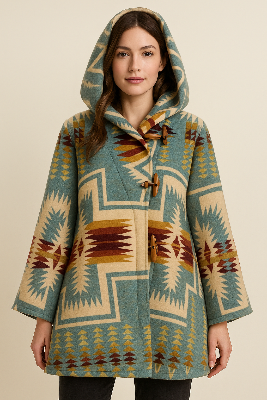 Luxury wool poncho with traditional woven patterns