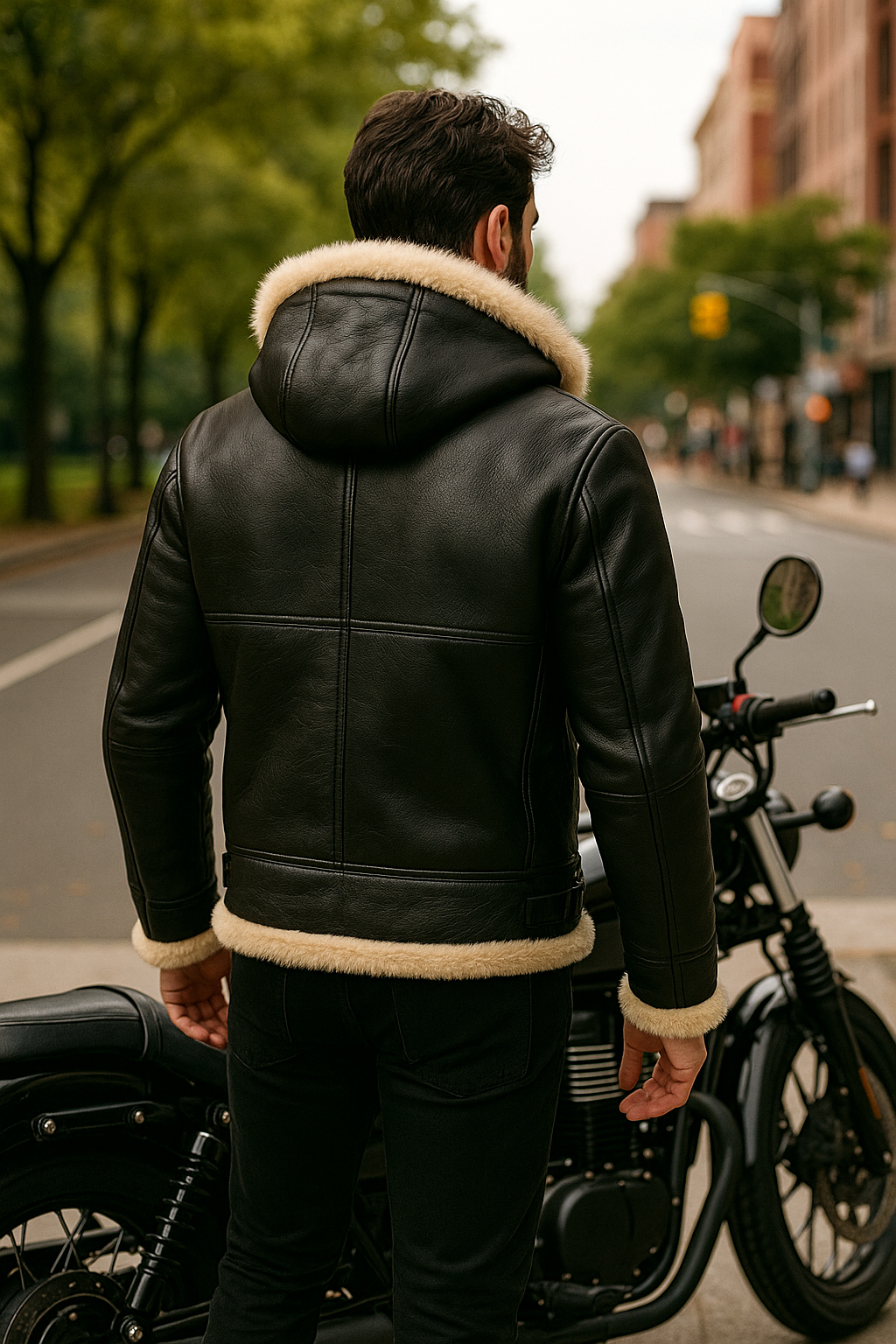 Men’s B3 Bomber Sheepskin Aviator Jacket with Removable Raccoon Fur Hood
