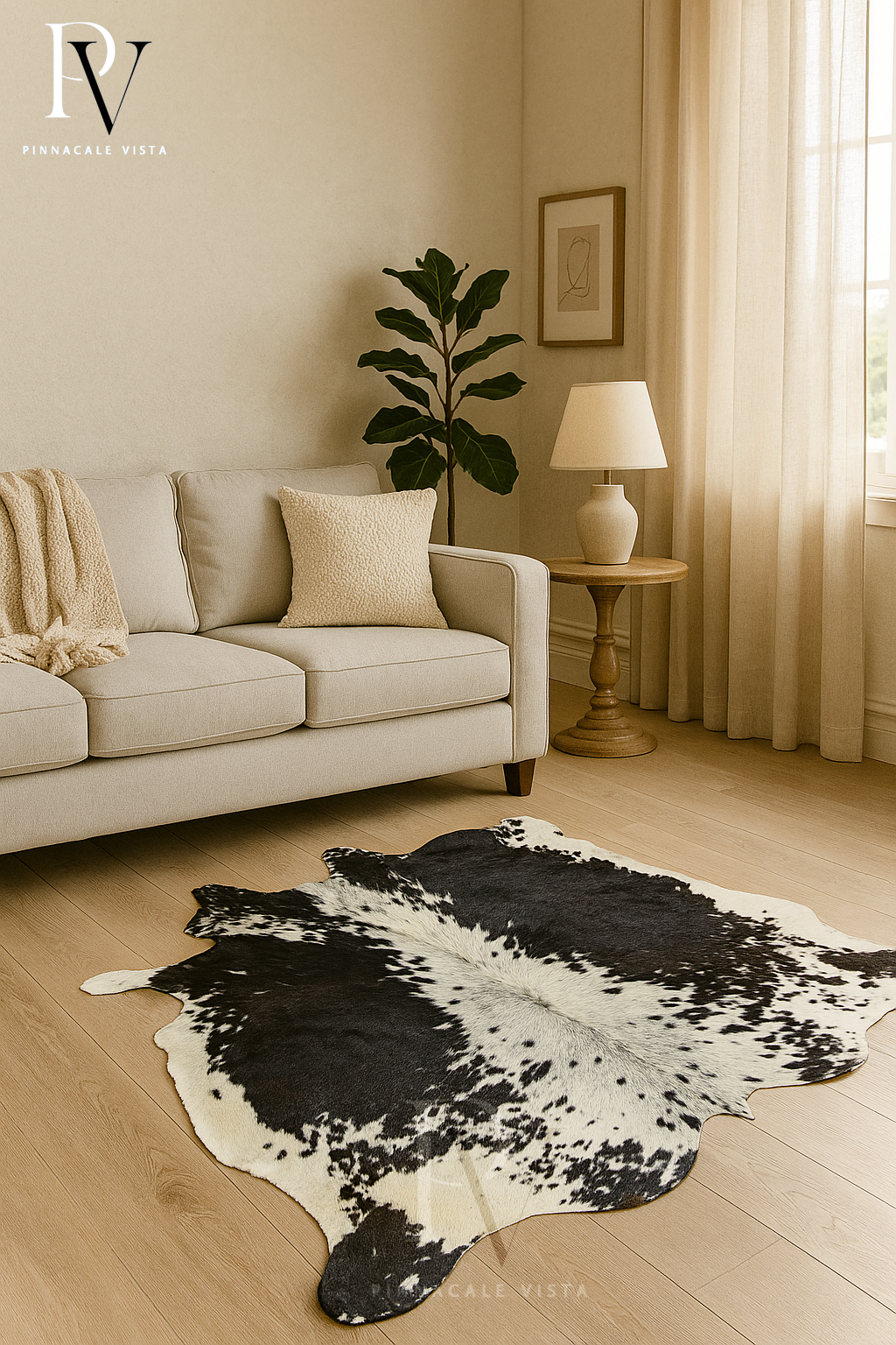 Genuine Brazilian Tricolor Cowhide Rug – Natural Hair-On Leather Area Rug 24.51 Sqft | Rustic & Modern Home Décor by Pinnacale Vista