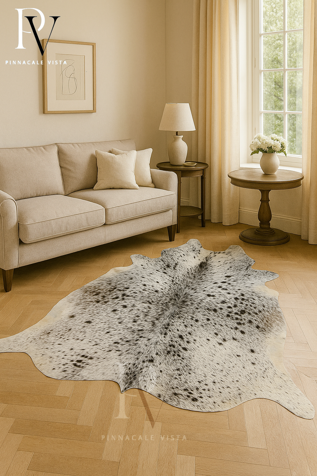 Exotic Tricolor Cowhide Rug 6x5 ft – Genuine Brazilian Hair-On Leather Area Rug | Natural Cowskin Carpet for Living Room Decor | Pinnacale Vista