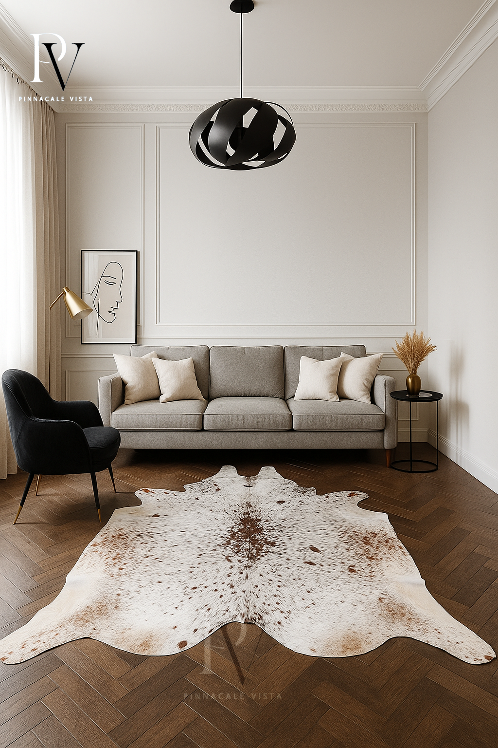 Real Brazilian Tricolor Cowhide Rug – Authentic Natural Cowskin Leather Area Rug 31.8 Sqft | Rustic Modern Decor by PinnacleVista