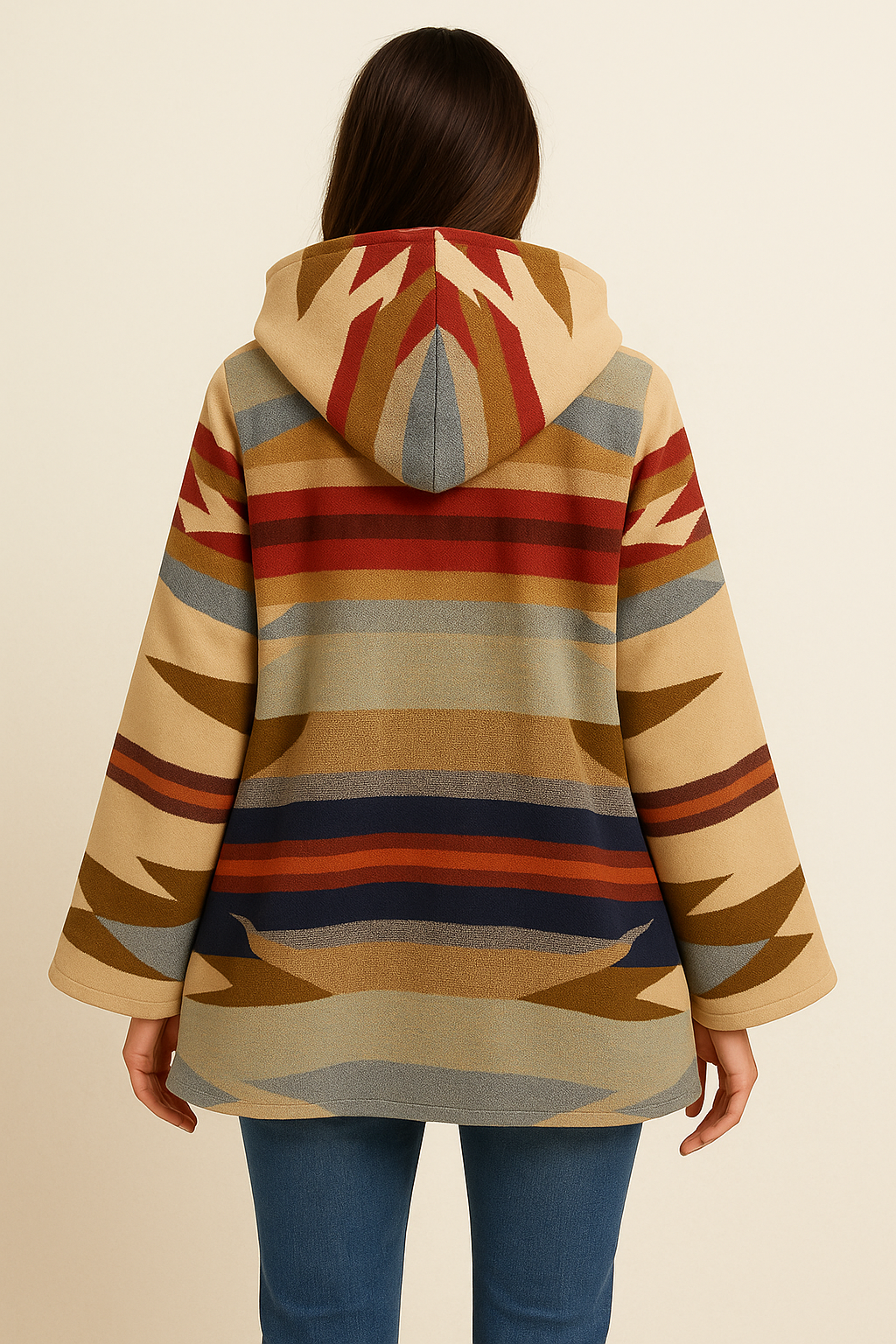 Wyeth Trail Classic Cloak – Handmade Women’s Wool Hooded Coat with Wooden Toggle Buttons | Multicolor Poncho Jacket by Pinnacle Vista