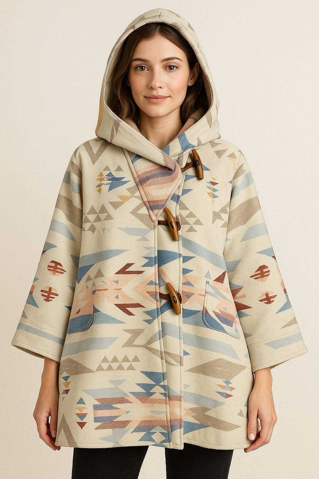 Wool poncho outfit for cold-weather comfort