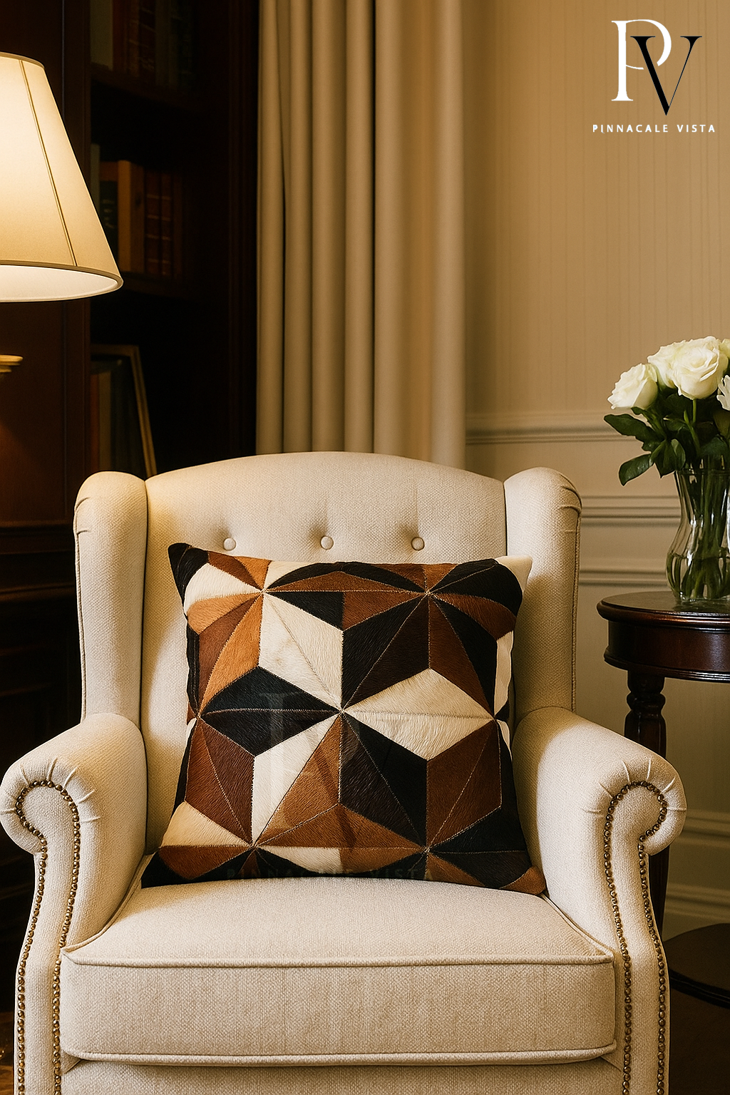 Black White Brown Geometric Cowhide Pillow Cover – 16x16” Brazilian Hair-on-Hide Cushion | Rustic Modern Throw Pillow by Pinnacale Vista