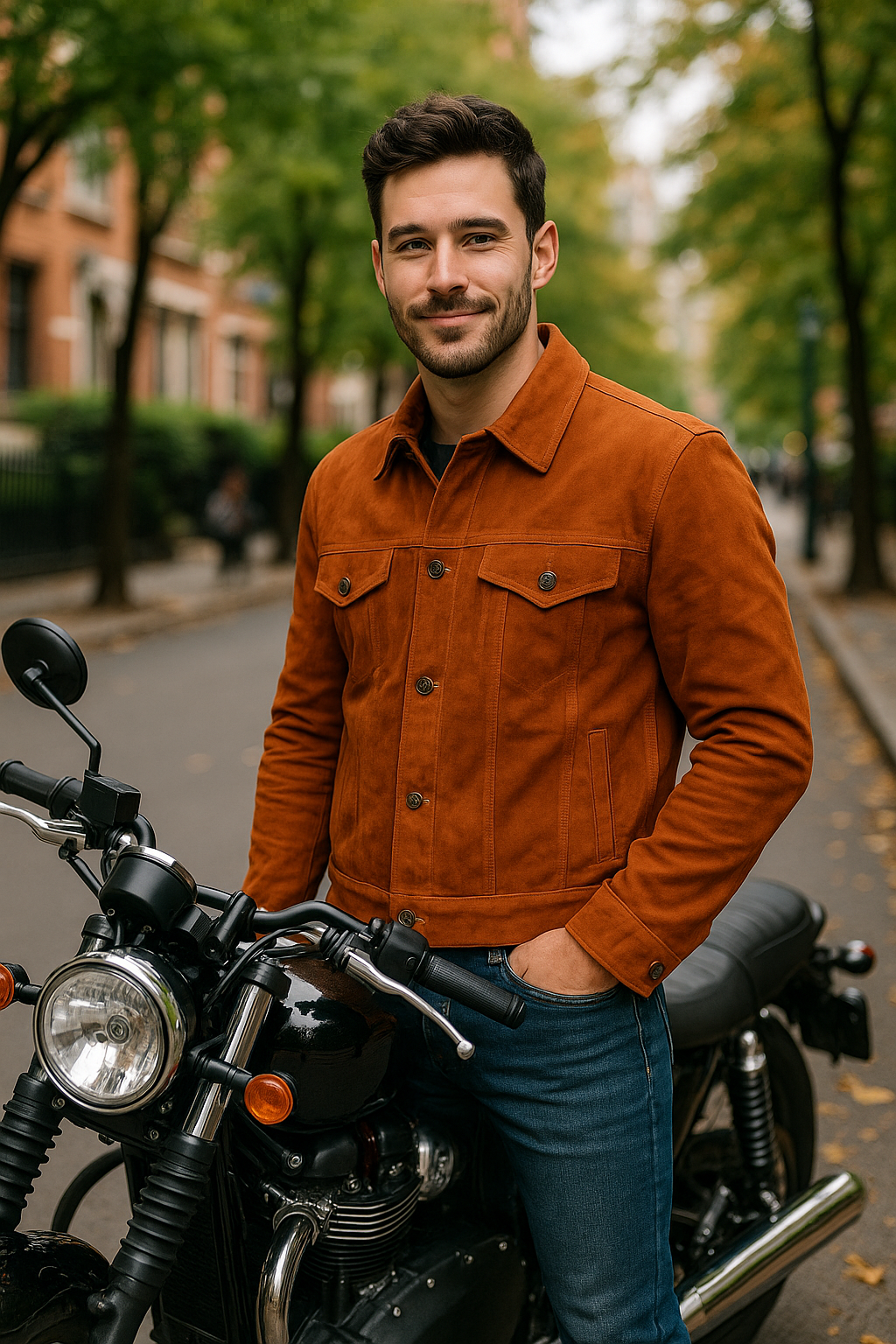 Men’s Brown Suede Leather Trucker Jacket – 100% Genuine Handmade Casual Coat | Pinnacle Vista