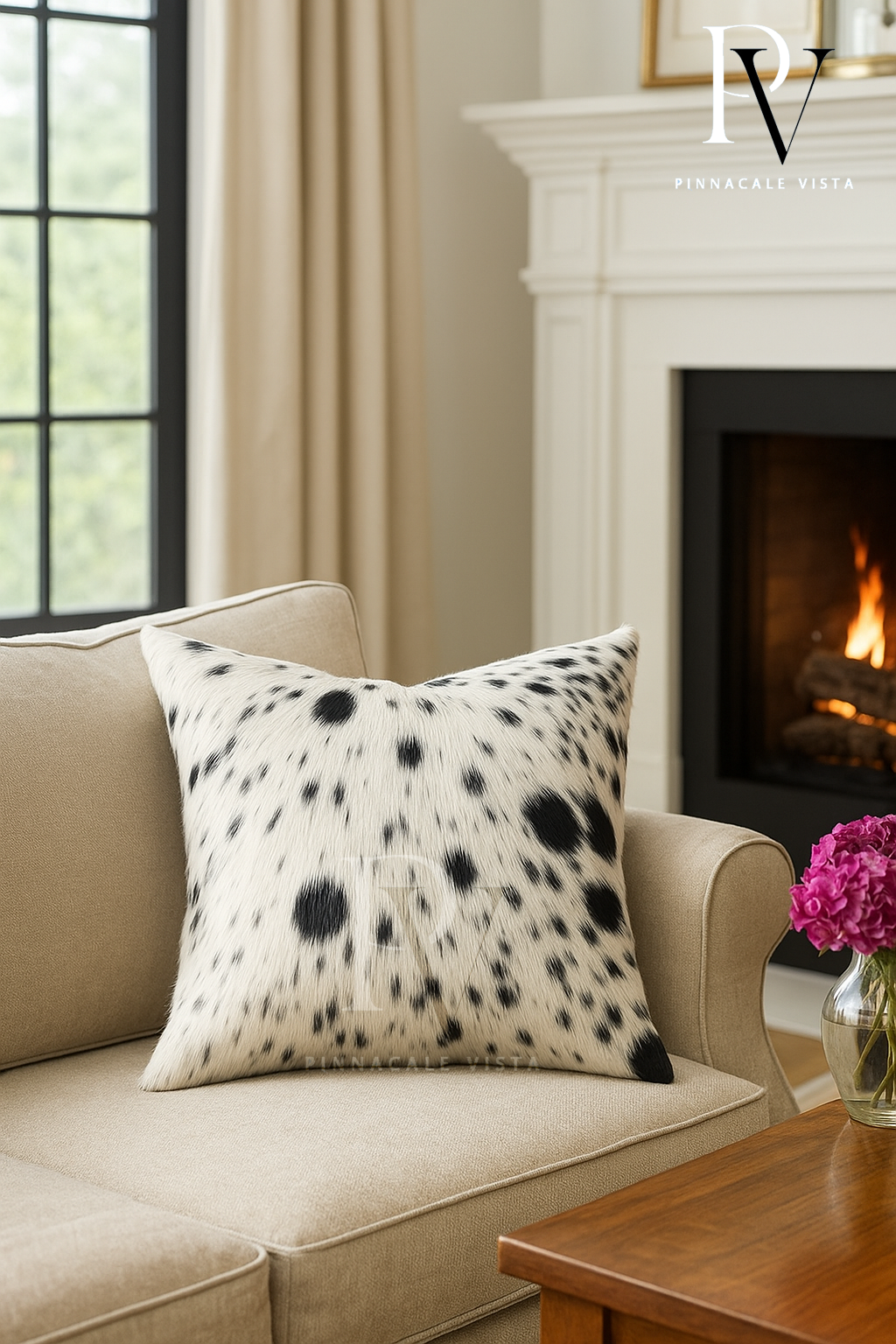 Black & White Cowhide Pillow Covers – 16x16” Handmade Brazilian Hair-on Leather Cushion Cover | Rustic Modern Throw Pillow by Pinnacale Vista