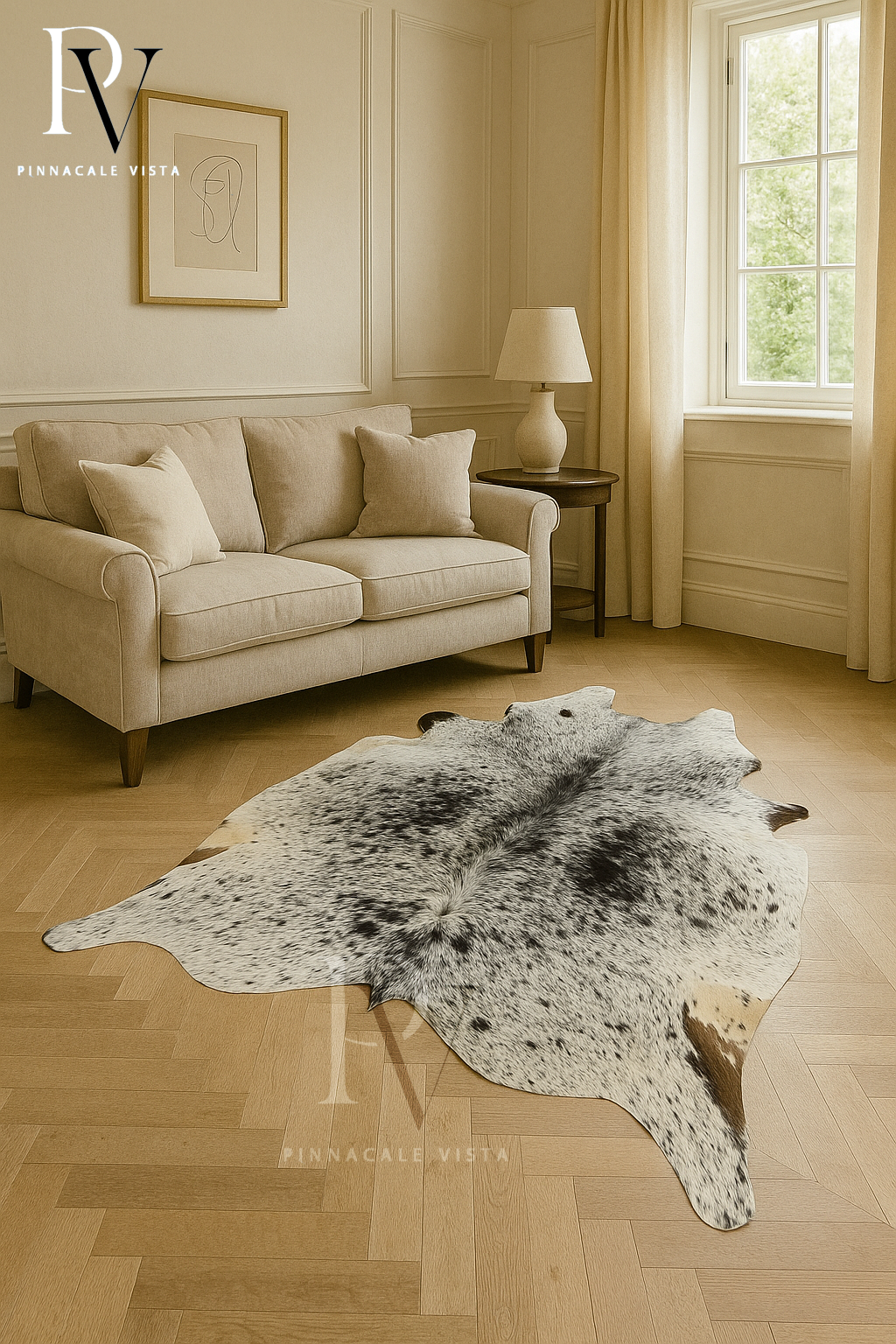 EXOTIC Brazilian Tricolor Cowhide Rug – Genuine Hair-On Leather Area Carpet | 5.9x4.7 ft Cowskin Floor Rug | Natural Home Décor by Pinnacale Vista