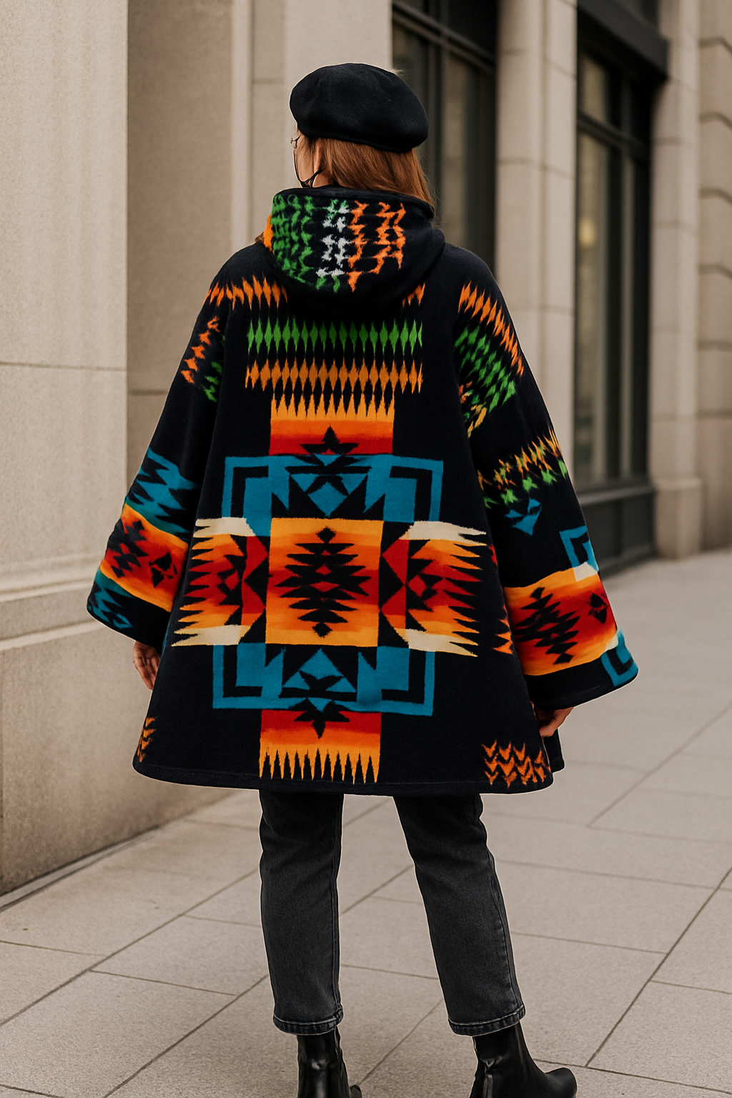 Handmade Wool Hooded Poncho – Unisex Long Cape for Winter | Festival, Boho, Hippie Style | Pinnacle Vista