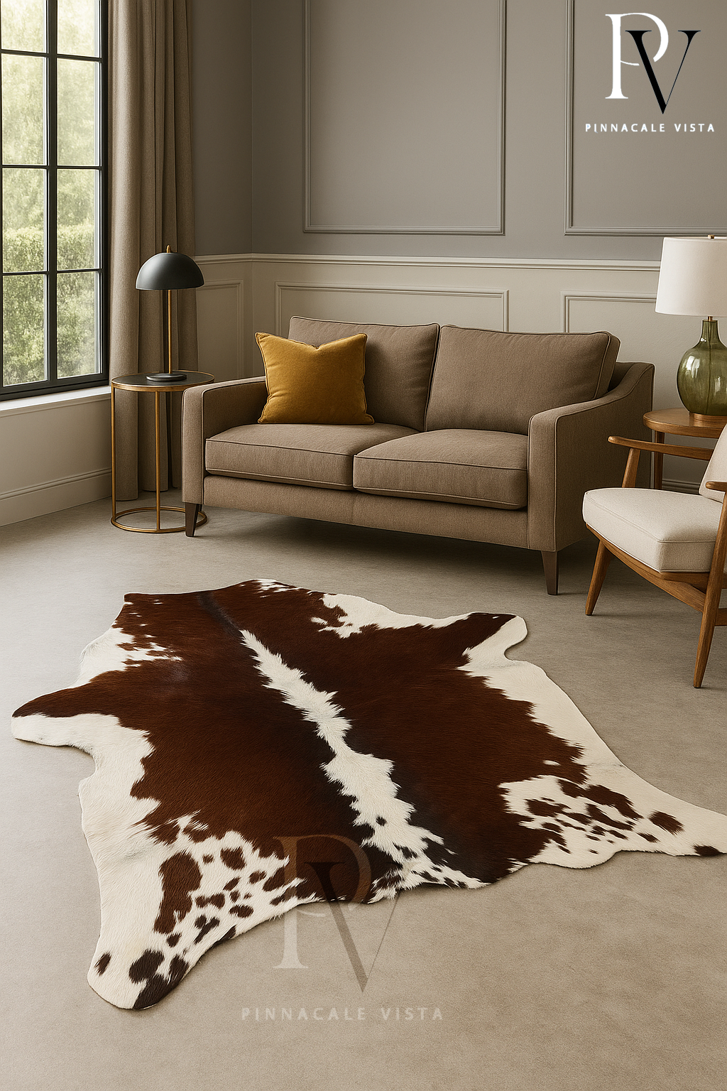 Brazilian Tricolor Calfhide Rug – 100% Real Small Cowhide Leather Area Rug 6.9 Sqft | Exotic Hair-on-Hide Accent Decor by PinnacleVista