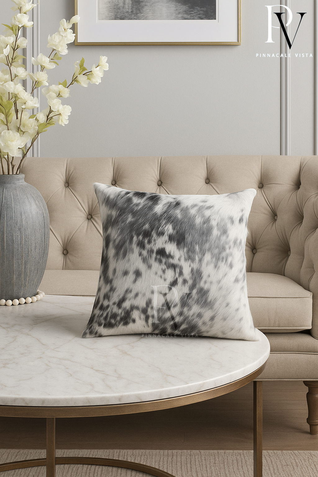 Grey & White Cowhide Pillow Covers – 16x16” Genuine Brazilian Leather Cushion Case | Hair-on Hide Rustic Modern Decor by Pinnacale Vista