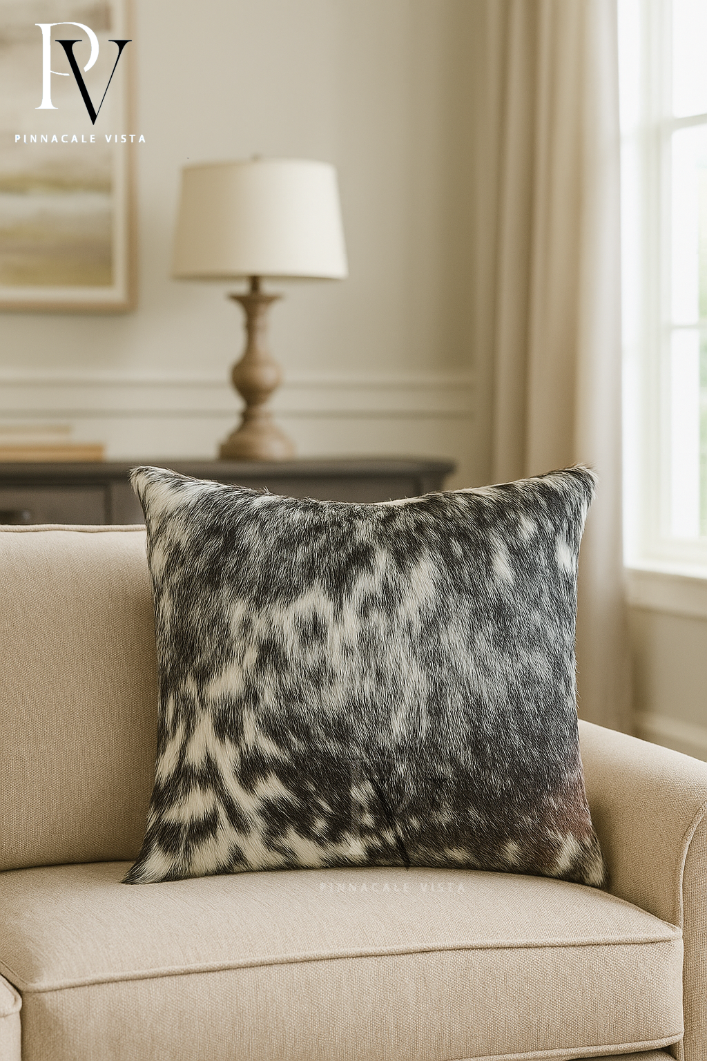 Tricolor Cowhide Pillow Covers – 16x16” Black Brown White Genuine Brazilian Leather | Rustic Hair-on-Hide Cushion by Pinnacle Vista