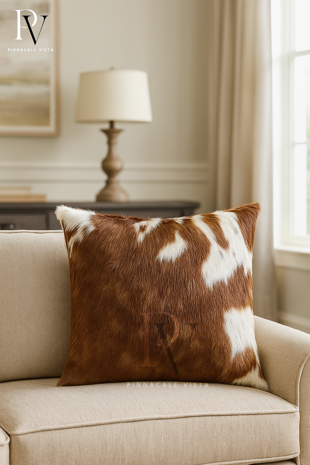 Tricolor Brown & White Cowhide Pillow Covers – 16x16” Genuine Brazilian Leather Cushion Case | Hair-on Hide Rustic Modern Decor by Pinnacle Vista