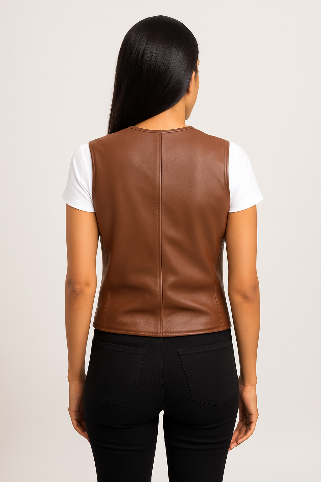 Women's Brown Leather Biker Vest – Slim Fit Real Lambskin Motorcycle Vest | Custom Handmade Modern Leather Vest for Women by PinnacleVista