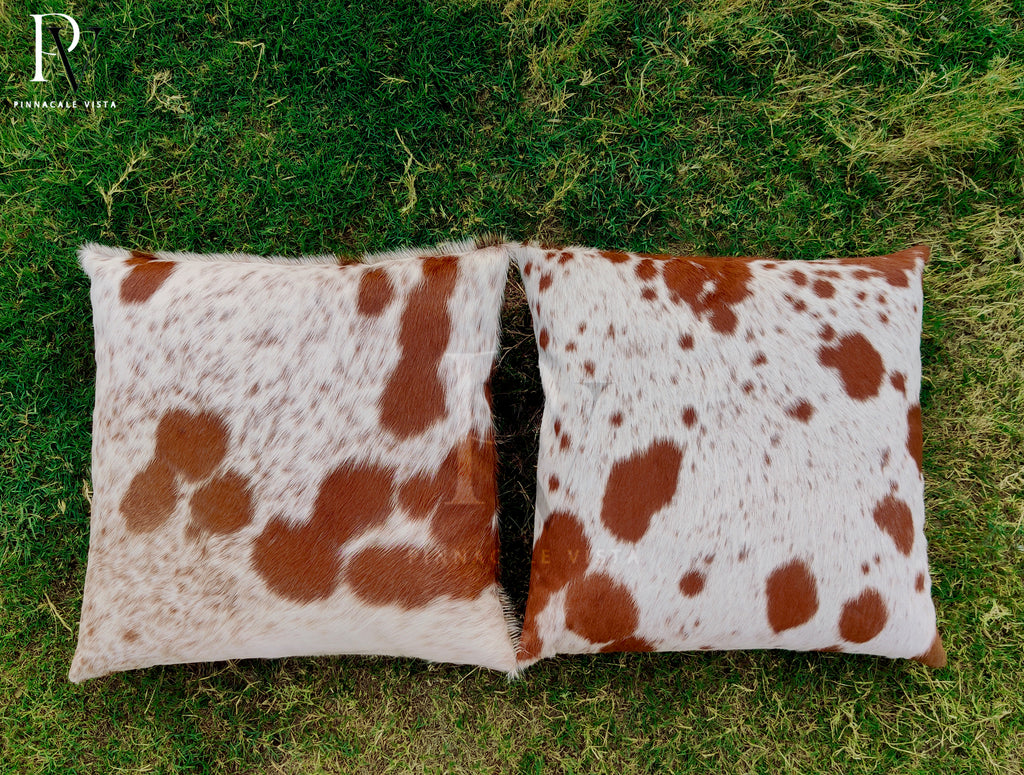 Brown & White Cowhide Pillow Covers – 16x16” Genuine Brazilian Leather Cushion Case | Hair-on Hide Rustic Modern Decor by Pinnacale Vista