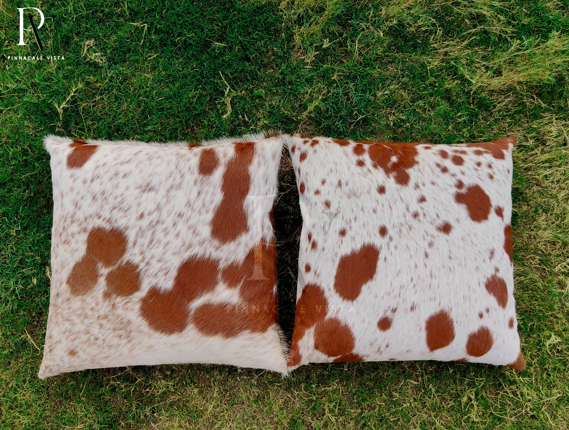 Brown & White Cowhide Pillow Covers – 16x16” Genuine Brazilian Leather Cushion Case | Hair-on Hide Rustic Modern Decor by Pinnacale Vista