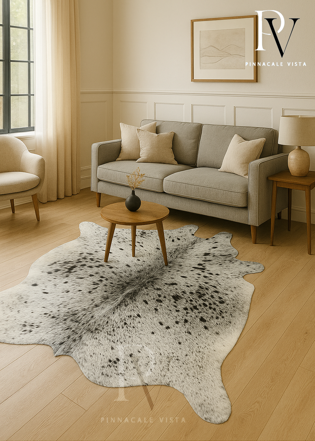 Exotic Tricolor Cowhide Rug 6x5 ft – Genuine Brazilian Hair-On Leather Area Rug | Natural Cowskin Carpet for Living Room Decor | Pinnacale Vista