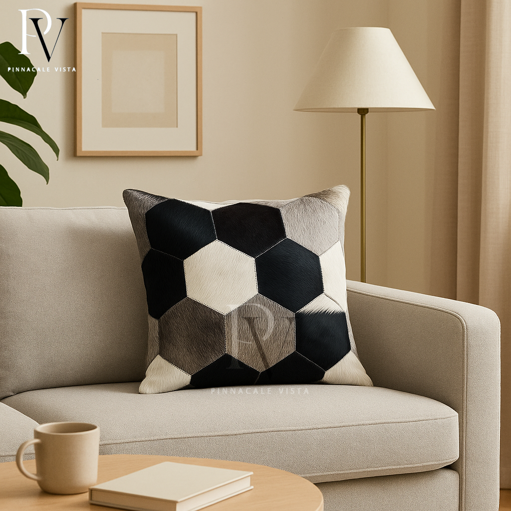 Tricolor Patchwork Cowhide Pillow Covers – 16x16” Real Brazilian Leather Cushion | Rustic Hair-on-Hide Throw Pillow by Pinnacle Vista