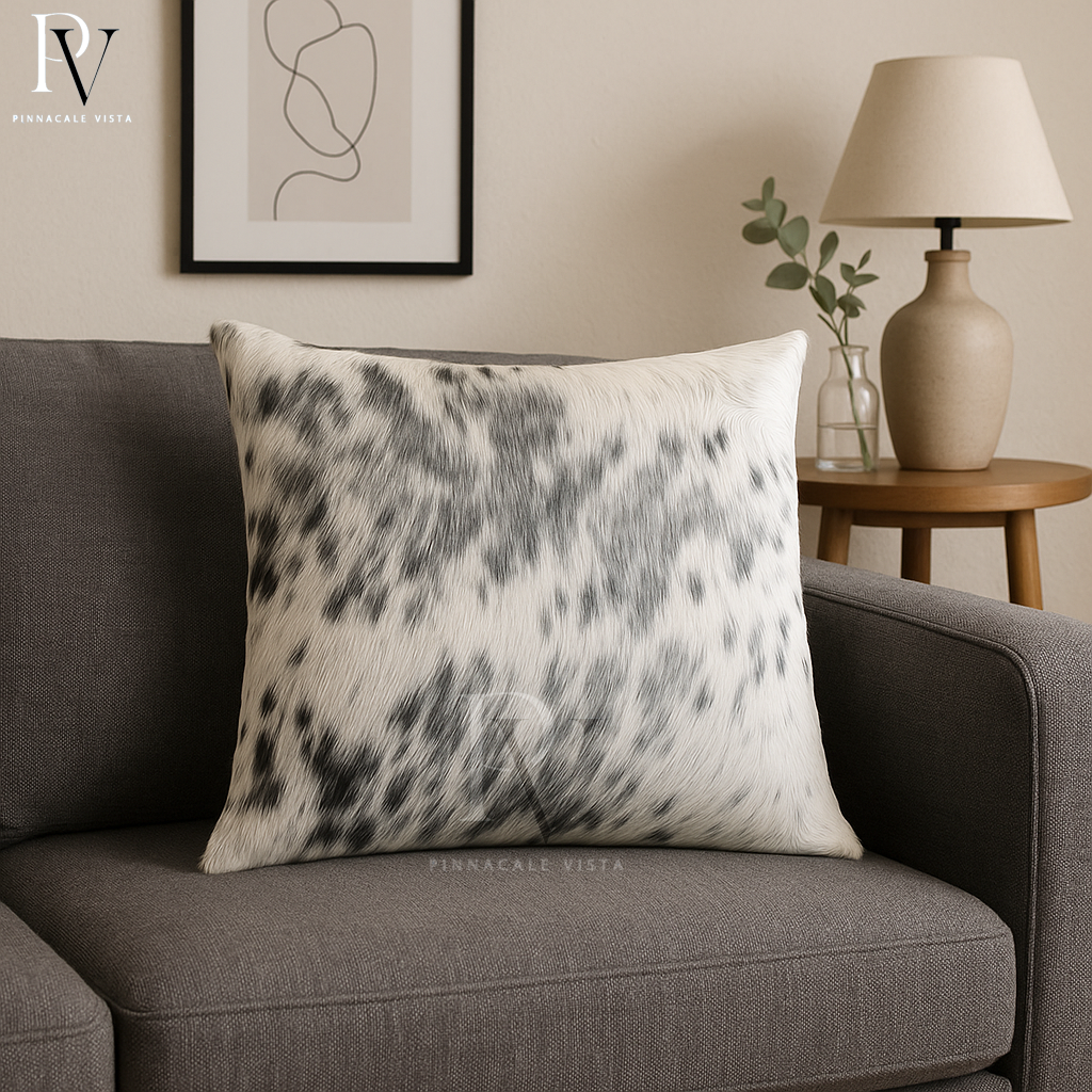 Grey & White Cowhide Pillow Covers – 16x16” Genuine Brazilian Leather Cushion Case | Hair-on Hide Rustic Modern Decor by Pinnacale Vista