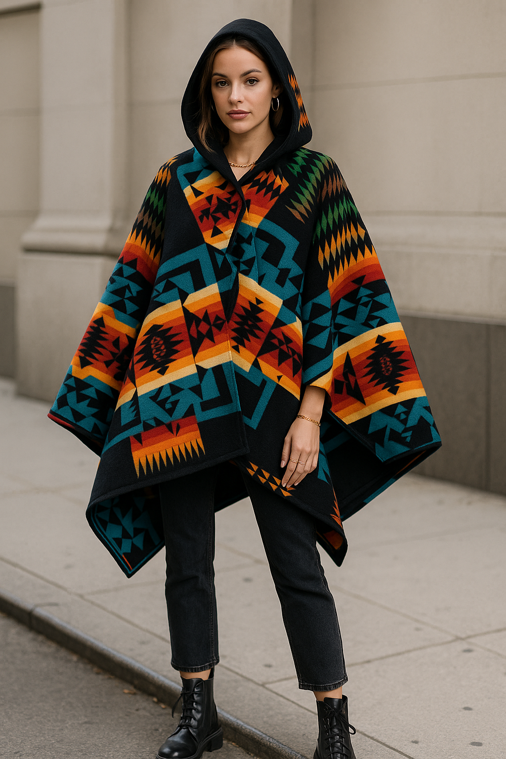Handwoven wool poncho – timeless design for chic, cozy, and effortless layering.