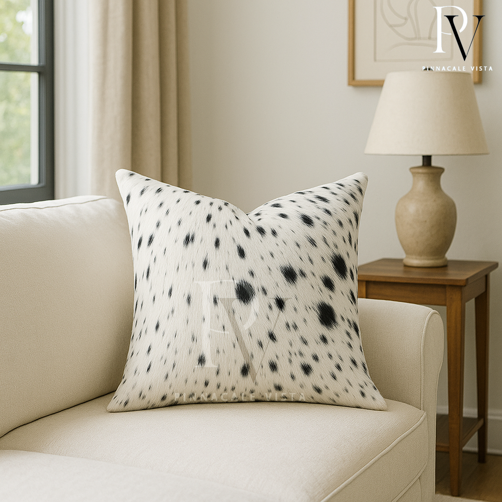 Black & White Cowhide Pillow Covers – 16x16” Handmade Brazilian Hair-on Leather Cushion Cover | Rustic Modern Throw Pillow by Pinnacale Vista