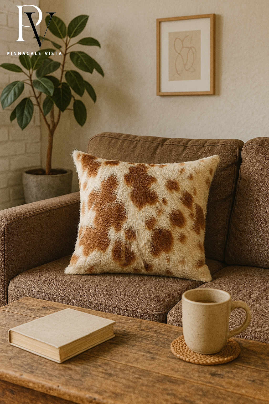 Tricolor Brown & White Cowhide Pillow Covers – 16x16” Genuine Brazilian Leather Cushion Case | Hair-on Hide Rustic Modern Decor by Pinnacle Vista