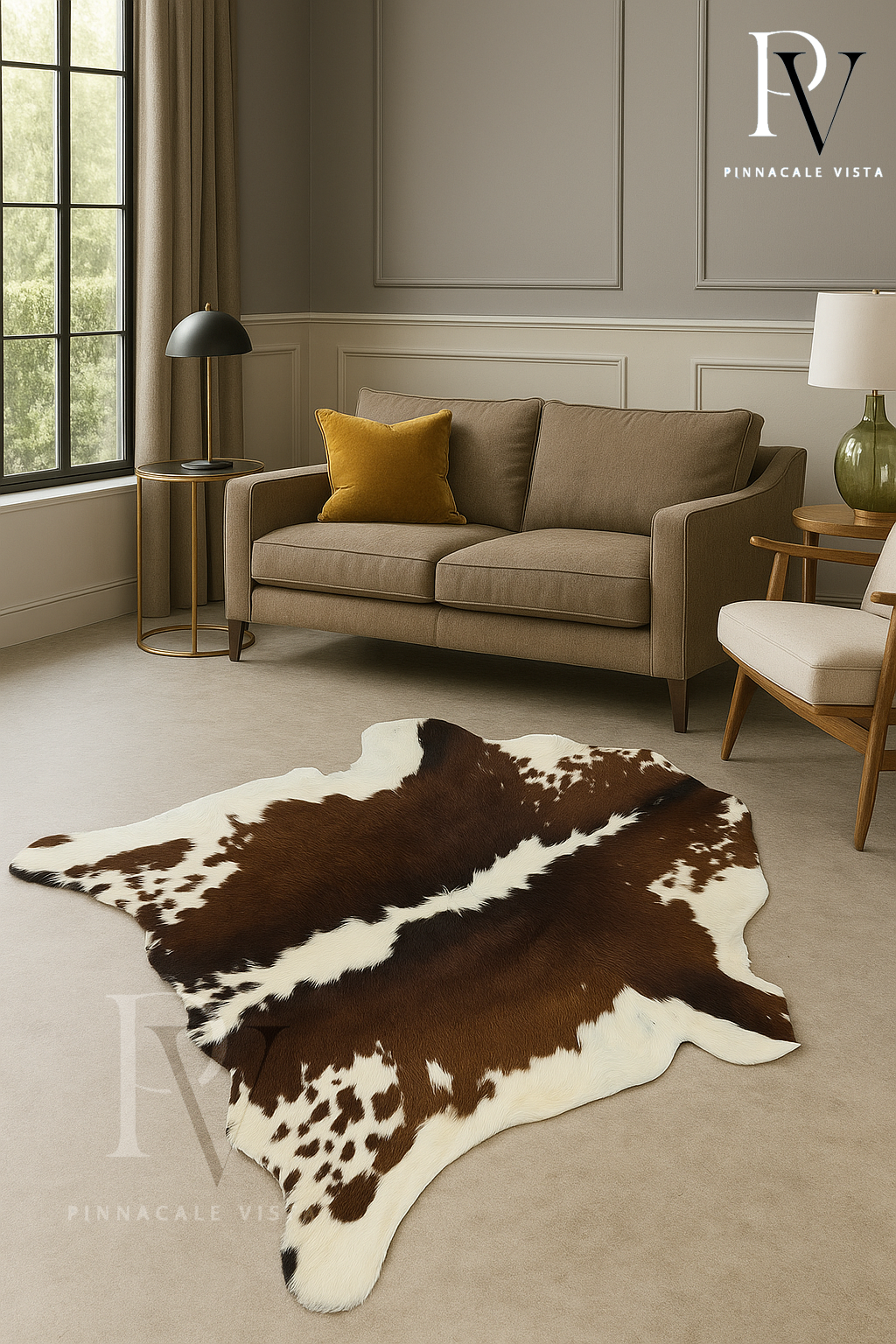 Brazilian Tricolor Calfhide Rug – 100% Real Small Cowhide Leather Area Rug 6.9 Sqft | Exotic Hair-on-Hide Accent Decor by PinnacleVista