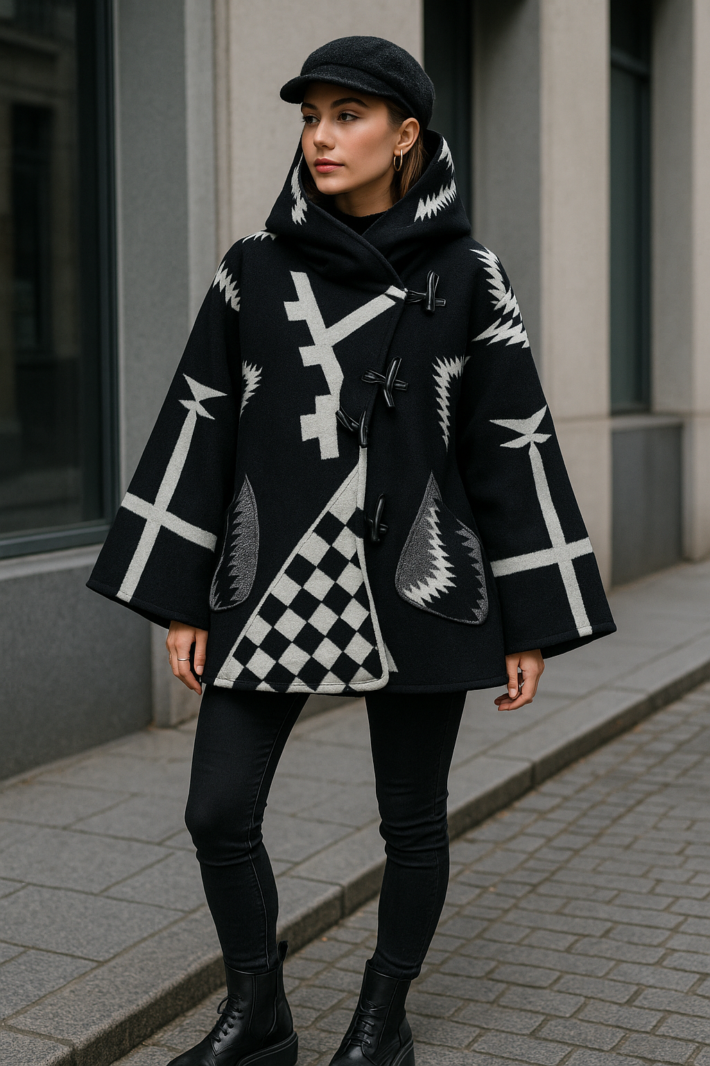 Elegant wool poncho shawl – lightweight yet warm, designed for comfort and style.