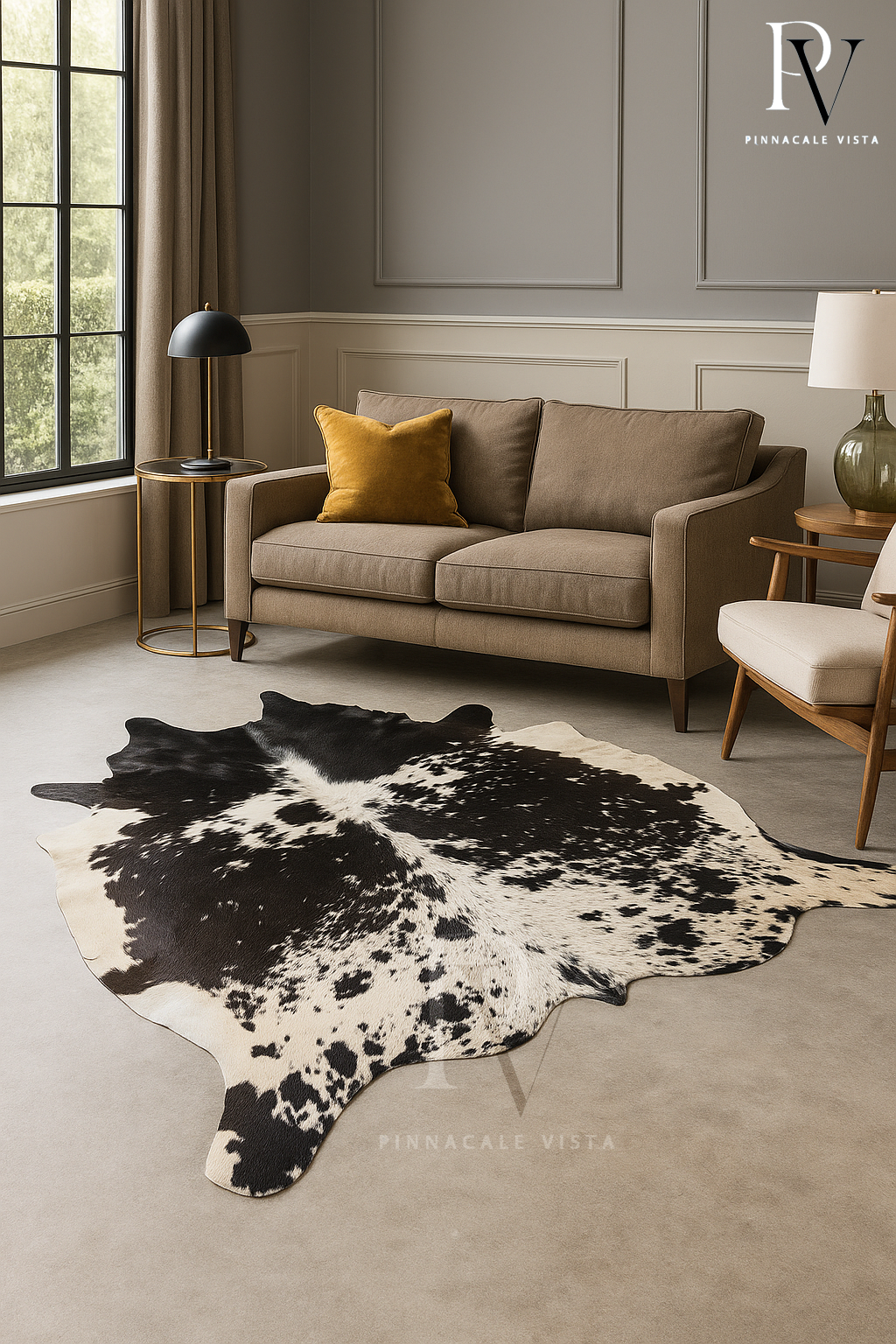 Brazilian Tricolor Cowhide Rug – 100% Real Exotic Leather Hair-on-Hide Area Rug 24.65 Sqft | Natural Cowskin Carpet by PinnacleVista