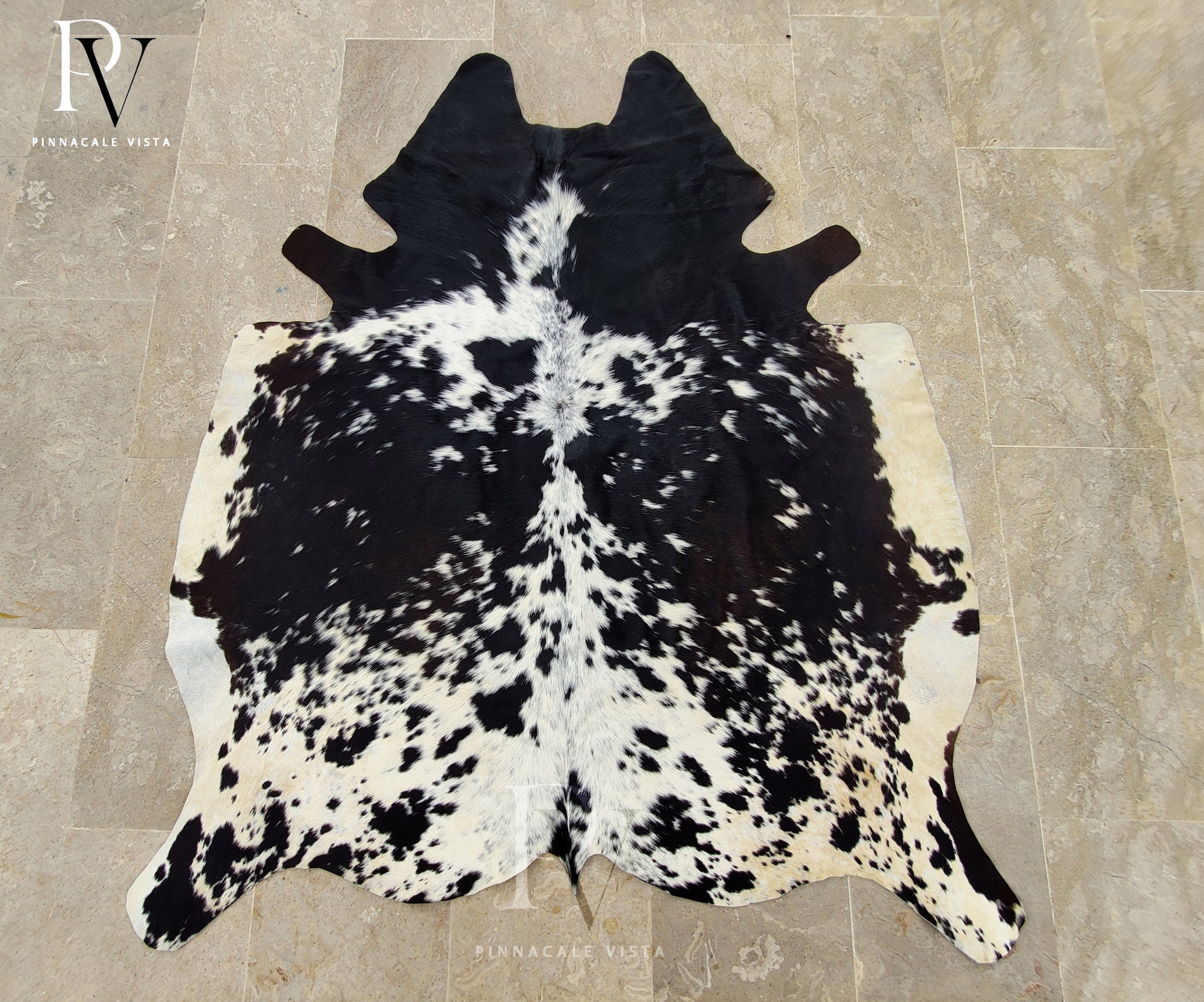 Brazilian Tricolor Cowhide Rug – 100% Real Exotic Leather Hair-on-Hide Area Rug 24.65 Sqft | Natural Cowskin Carpet by PinnacleVista