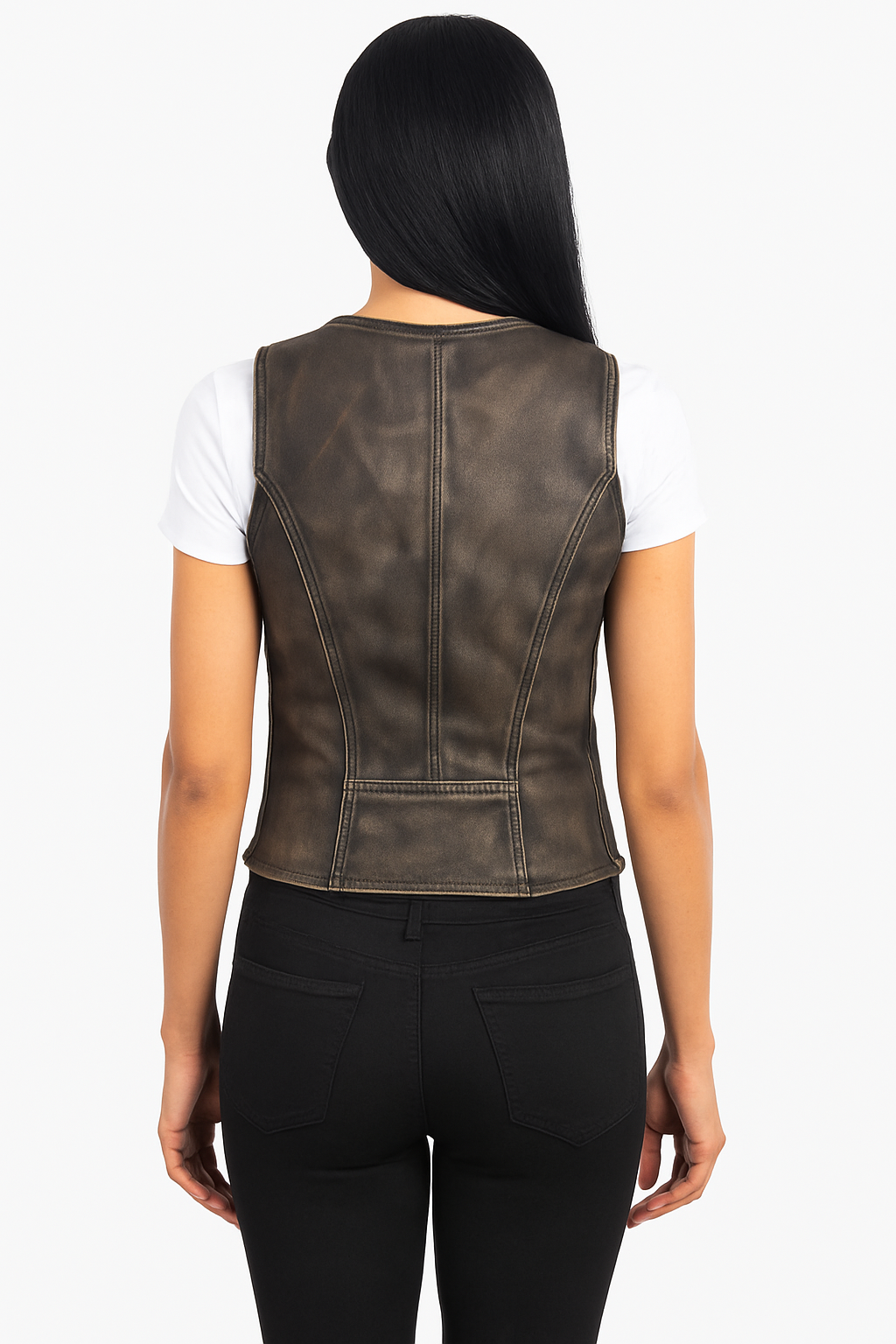 Women's Brown Leather Biker Vest – Slim Fit Real Lambskin Motorcycle Vest | Custom Handmade Modern Leather Vest for Women by PinnacleVista