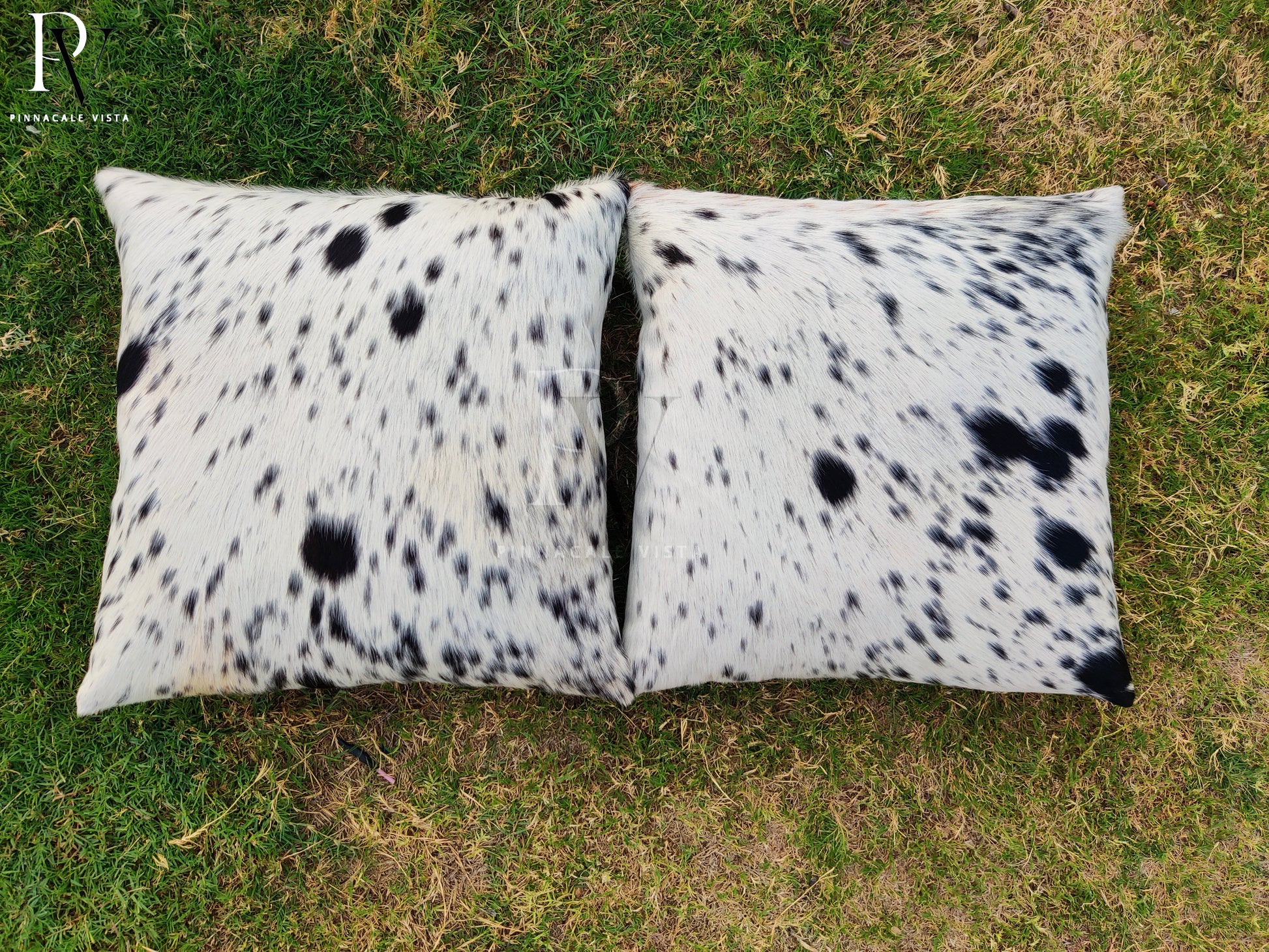 Black & White Cowhide Pillow Covers – 16x16” Handmade Brazilian Hair-on Leather Cushion Cover | Rustic Modern Throw Pillow by Pinnacale Vista