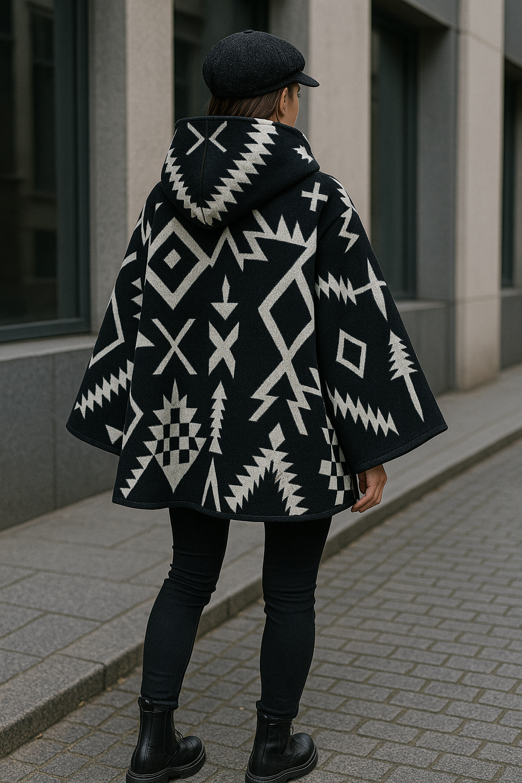 Handmade Wool Hooded Poncho – Unisex Long Cape for Winter | Festival, Boho, Hippie Style | PinnacleVista