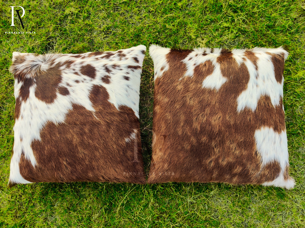 Tricolor Brown & White Cowhide Pillow Covers – 16x16” Genuine Brazilian Leather Cushion Case | Hair-on Hide Rustic Modern Decor by Pinnacle Vista