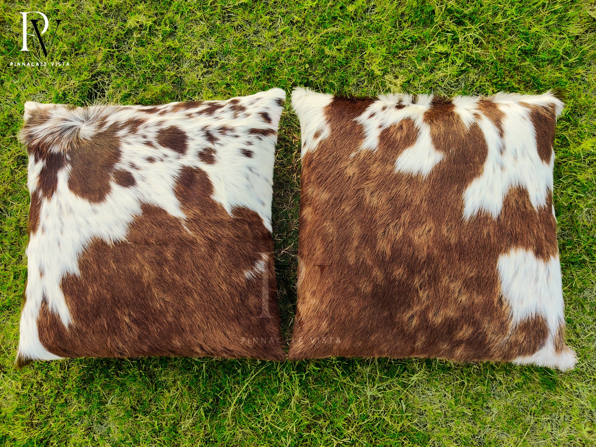 Tricolor Brown & White Cowhide Pillow Covers – 16x16” Genuine Brazilian Leather Cushion Case | Hair-on Hide Rustic Modern Decor by Pinnacle Vista