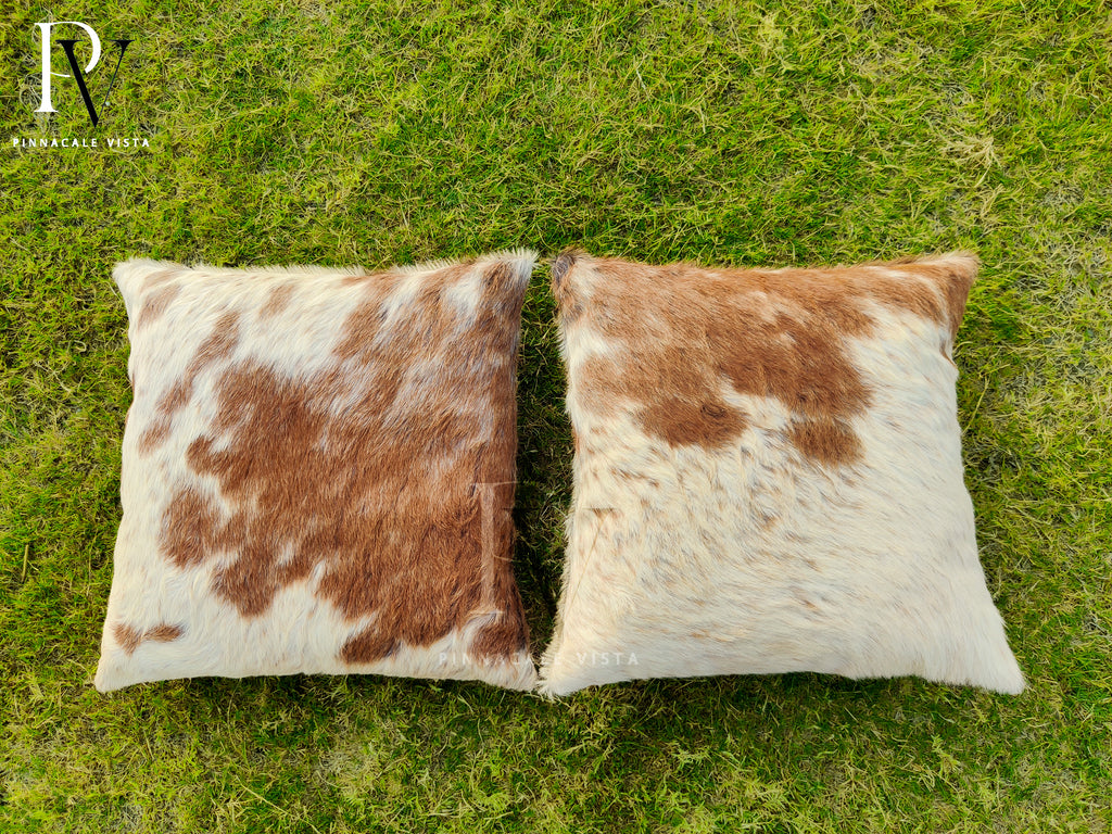 Tricolor Brown & White Cowhide Pillow Covers – 16x16” Genuine Brazilian Leather Cushion Case | Hair-on Hide Rustic Modern Decor by Pinnacle Vista