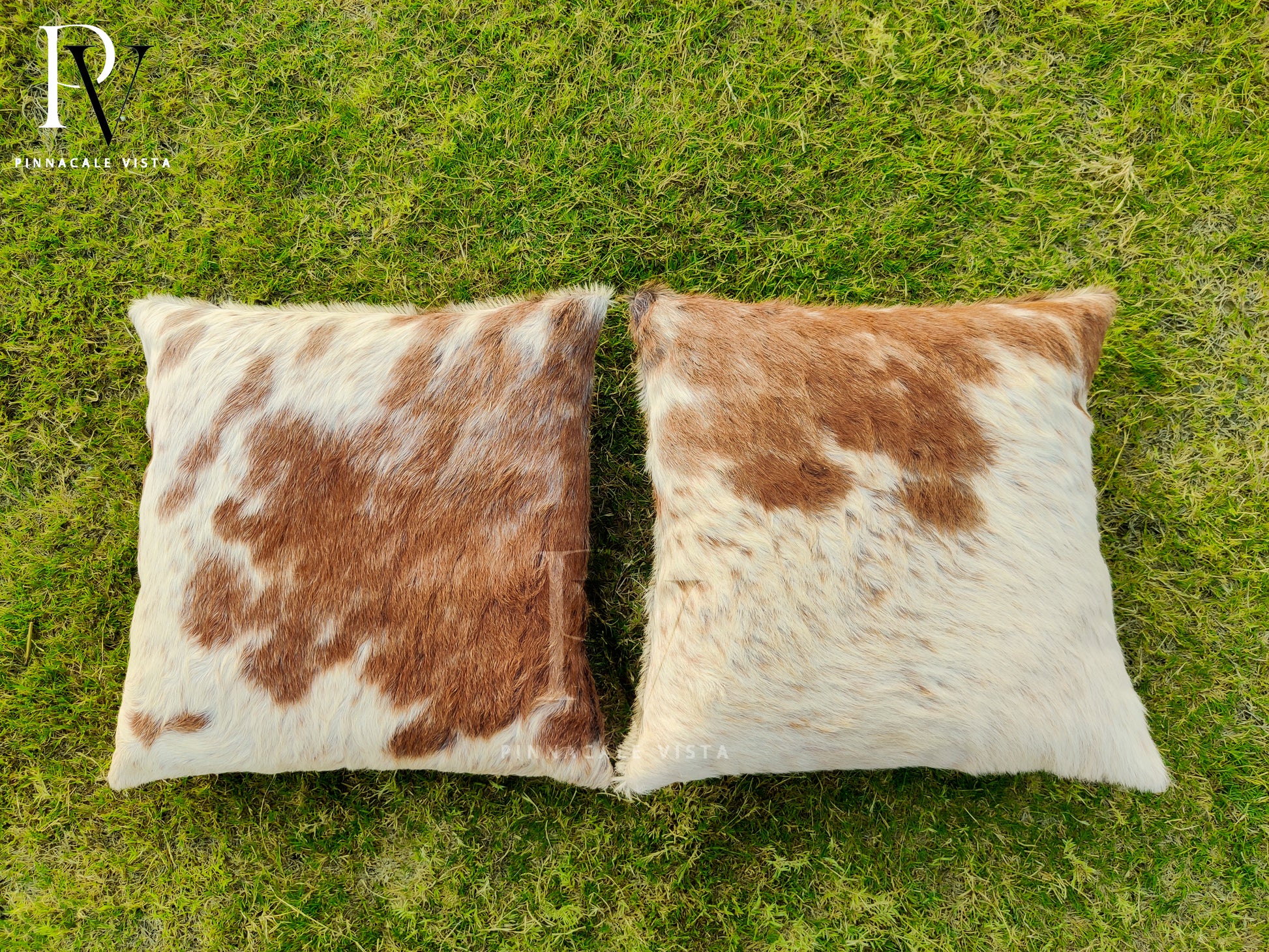 Tricolor Brown & White Cowhide Pillow Covers – 16x16” Genuine Brazilian Leather Cushion Case | Hair-on Hide Rustic Modern Decor by Pinnacle Vista