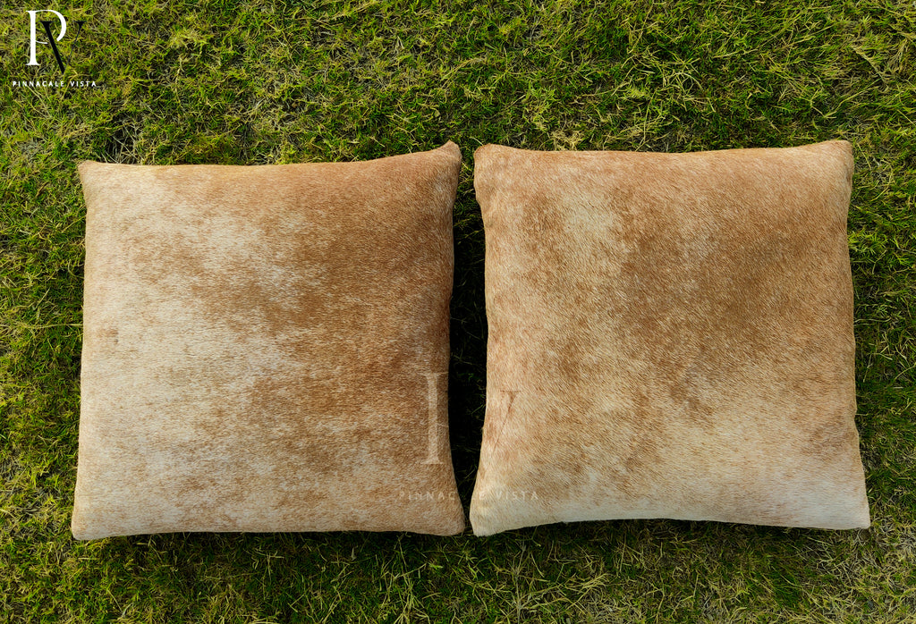 Brown & White Cowhide Pillow Covers – 16x16” Genuine Brazilian Leather Cushion Case | Hair-on Hide Rustic Modern Decor by Pinnacale Vista