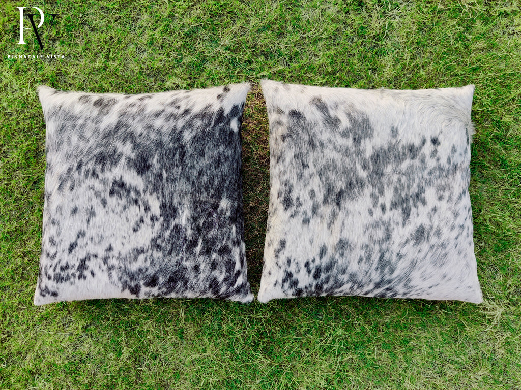 Grey & White Cowhide Pillow Covers – 16x16” Genuine Brazilian Leather Cushion Case | Hair-on Hide Rustic Modern Decor by Pinnacale Vista