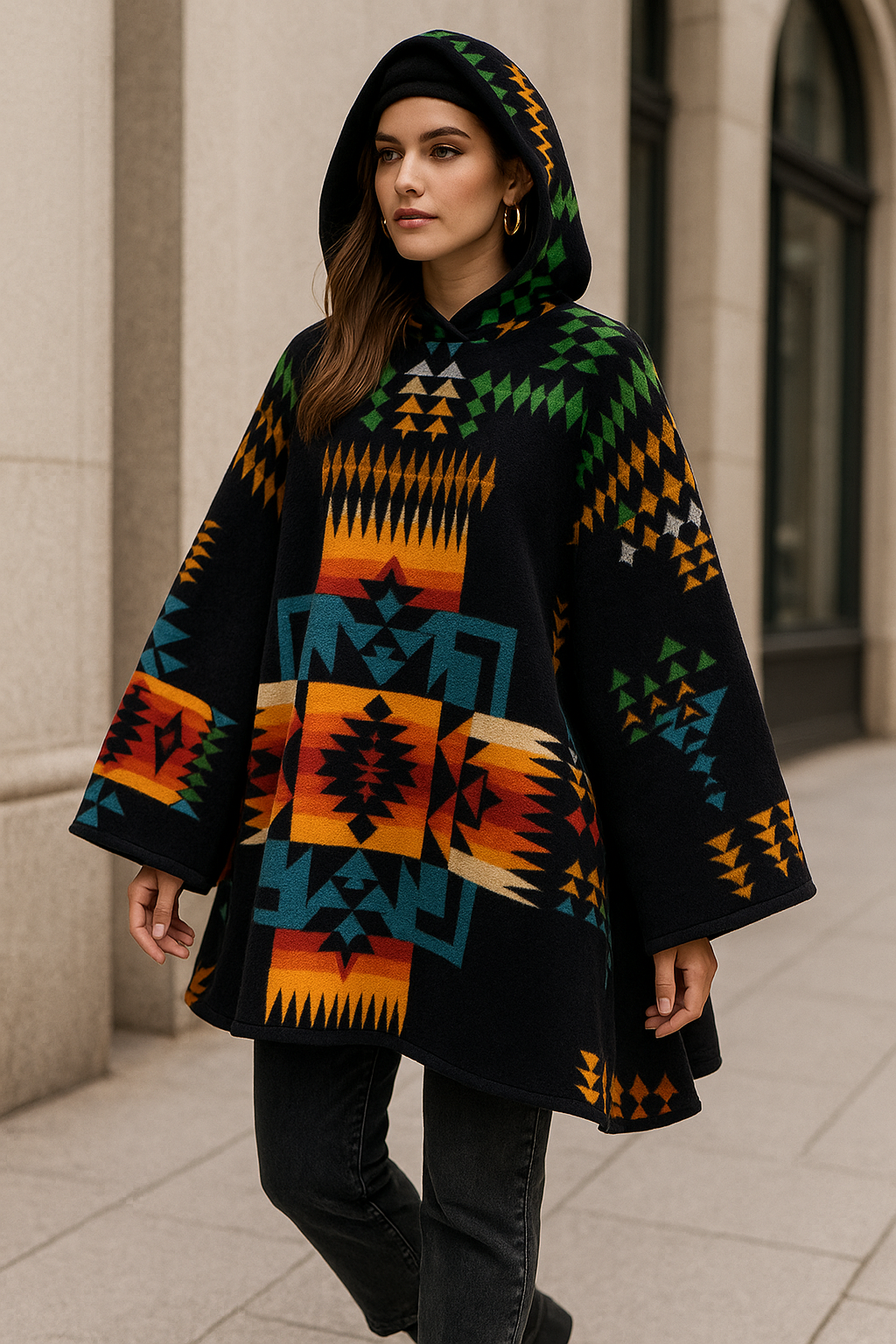 Pinnacle Vista. Women’s wool poncho in classic bohemian design