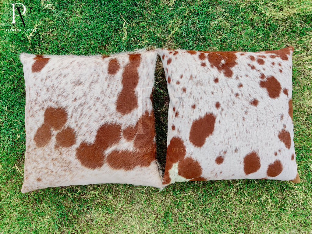 Brown & White Cowhide Pillow Covers – 16x16” Genuine Brazilian Leather Cushion Case | Hair-on Hide Rustic Modern Decor by Pinnacale Vista