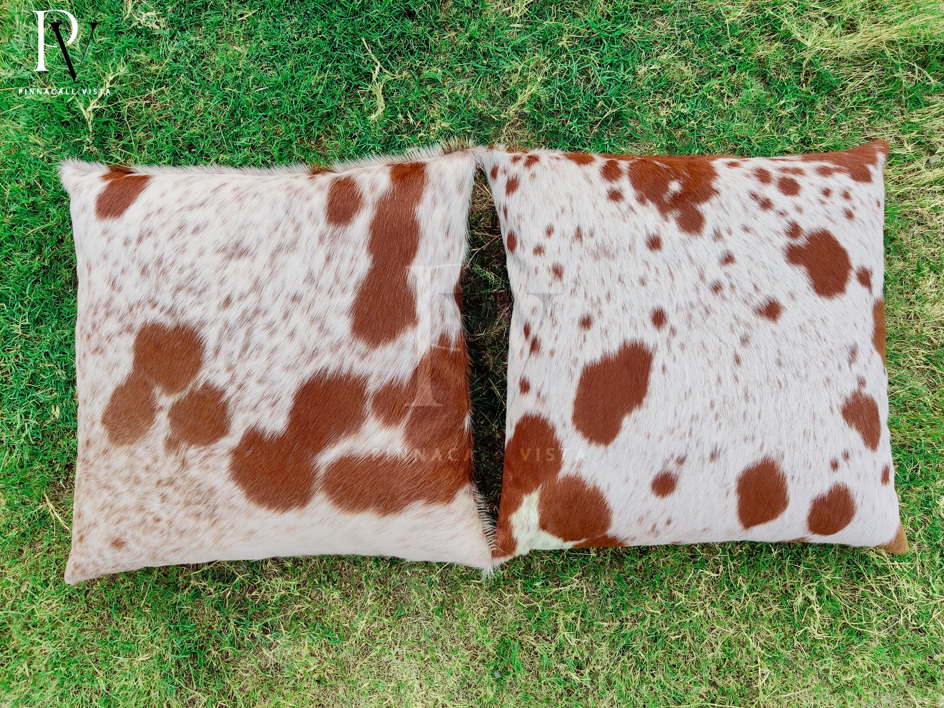 Brown & White Cowhide Pillow Covers – 16x16” Genuine Brazilian Leather Cushion Case | Hair-on Hide Rustic Modern Decor by Pinnacale Vista