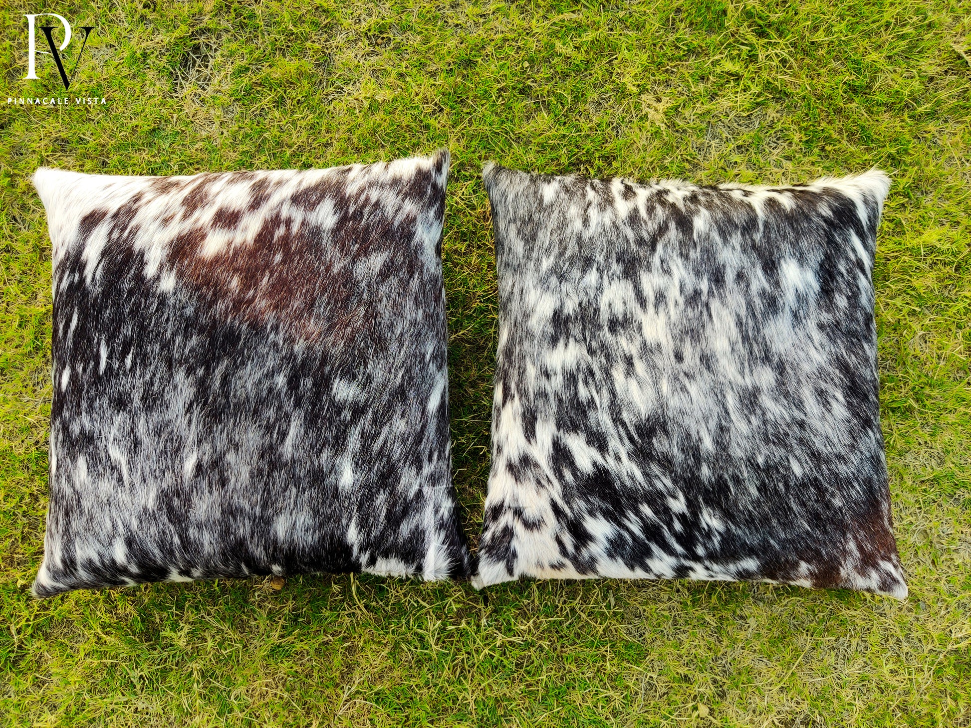 Tricolor Cowhide Pillow Covers – 16x16” Black Brown White Genuine Brazilian Leather | Rustic Hair-on-Hide Cushion by Pinnacle Vista