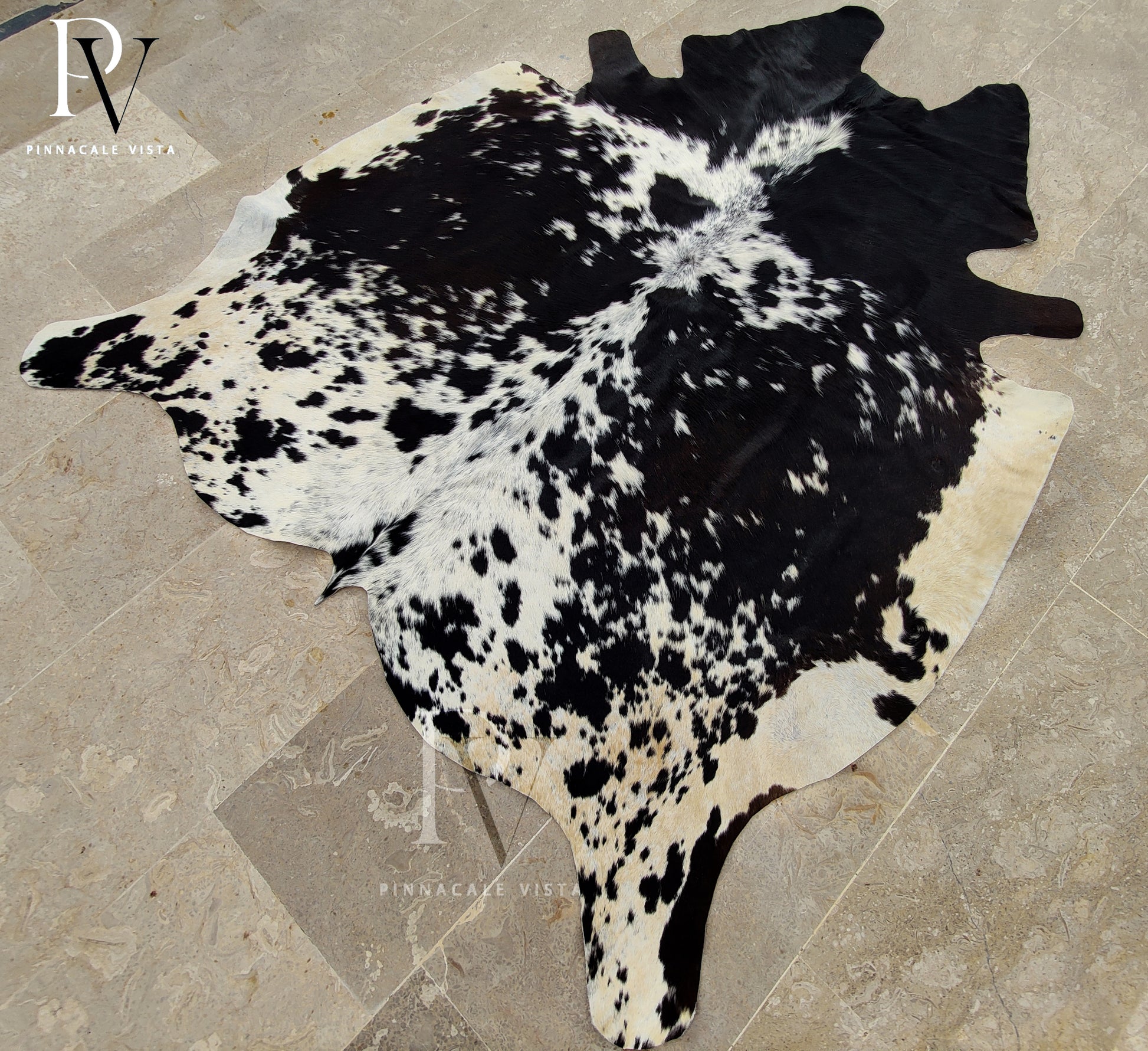 Brazilian Tricolor Cowhide Rug – 100% Real Exotic Leather Hair-on-Hide Area Rug 24.65 Sqft | Natural Cowskin Carpet by PinnacleVista