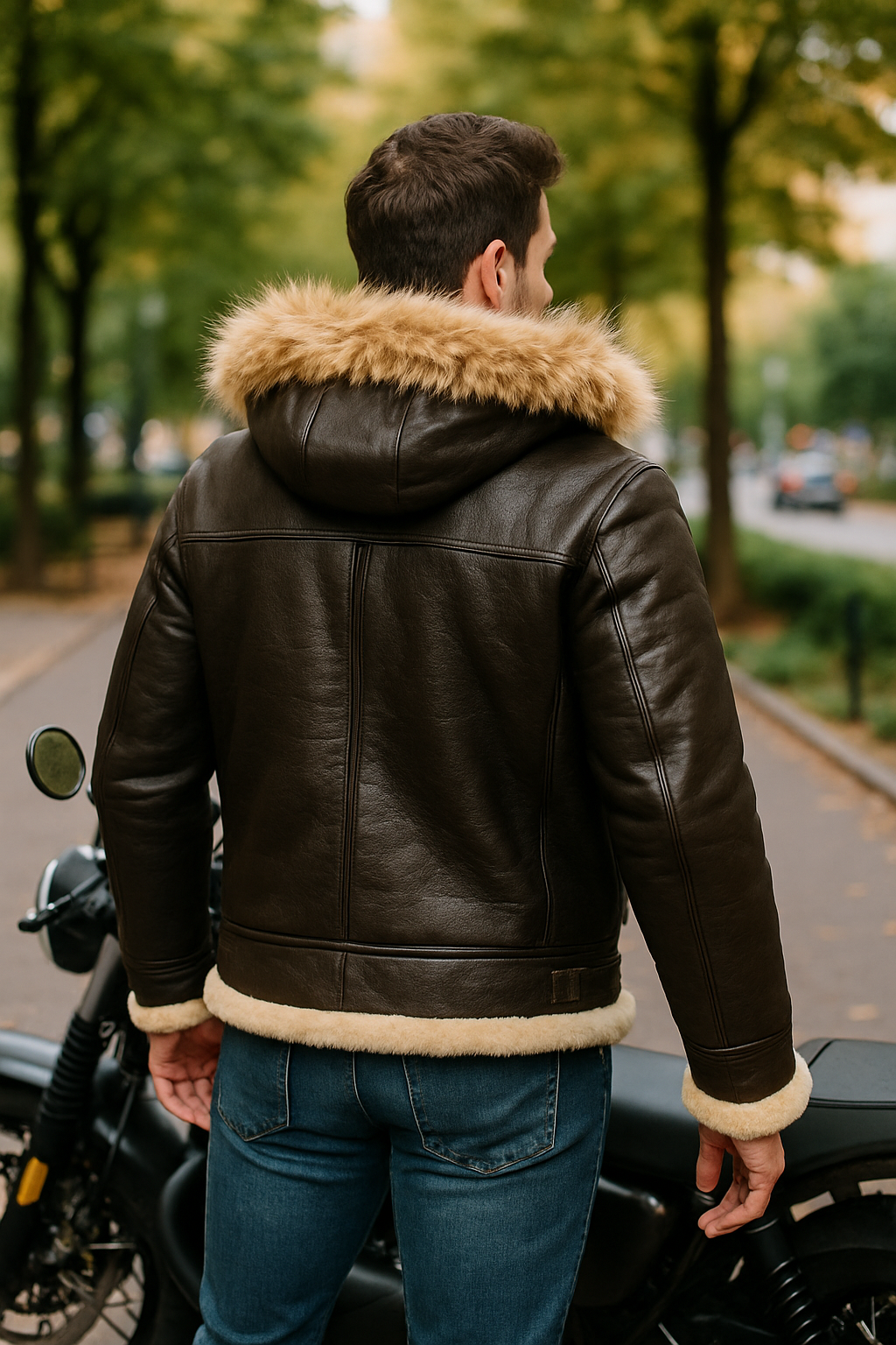Men’s B3 Bomber Sheepskin Aviator Jacket with Removable Raccoon Fur Hood