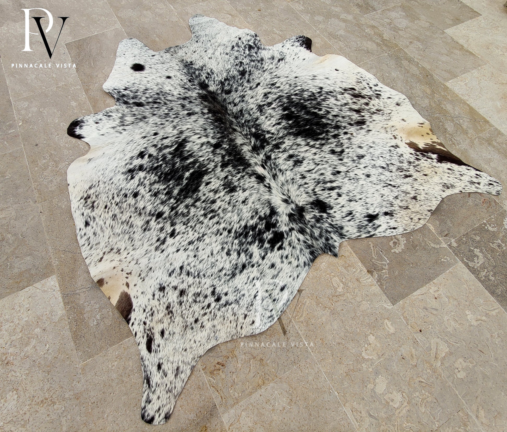 EXOTIC Brazilian Tricolor Cowhide Rug – Genuine Hair-On Leather Area Carpet | 5.9x4.7 ft Cowskin Floor Rug | Natural Home Décor by Pinnacale Vista