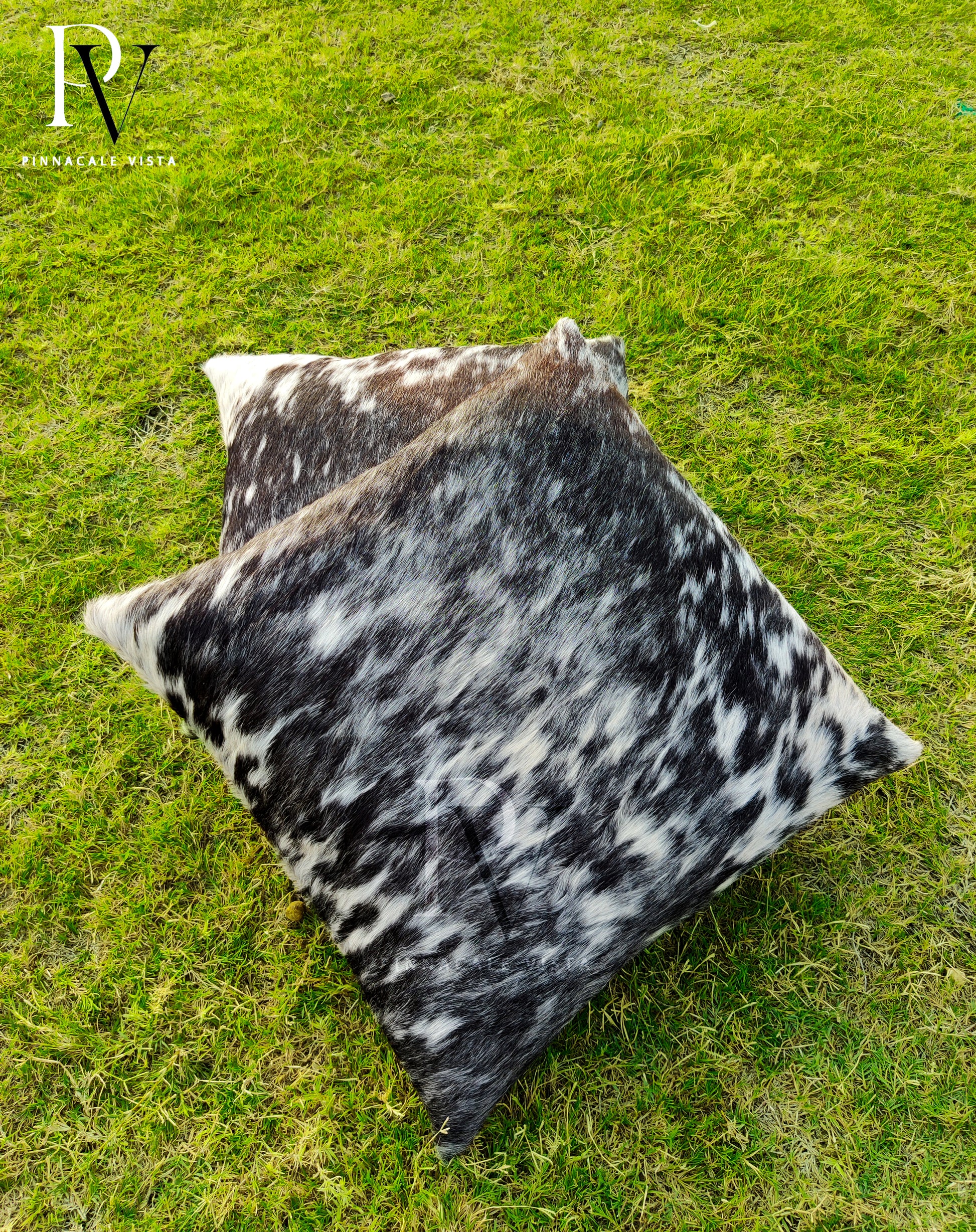 Tricolor Cowhide Pillow Covers – 16x16” Black Brown White Genuine Brazilian Leather | Rustic Hair-on-Hide Cushion by Pinnacle Vista