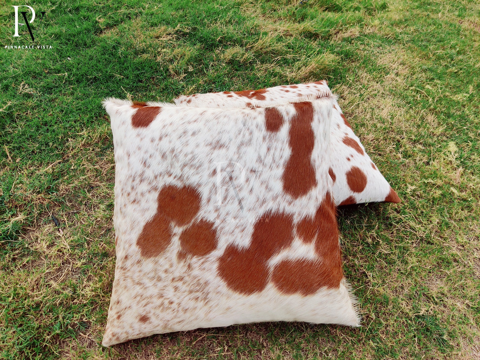 Brown & White Cowhide Pillow Covers – 16x16” Genuine Brazilian Leather Cushion Case | Hair-on Hide Rustic Modern Decor by Pinnacale Vista