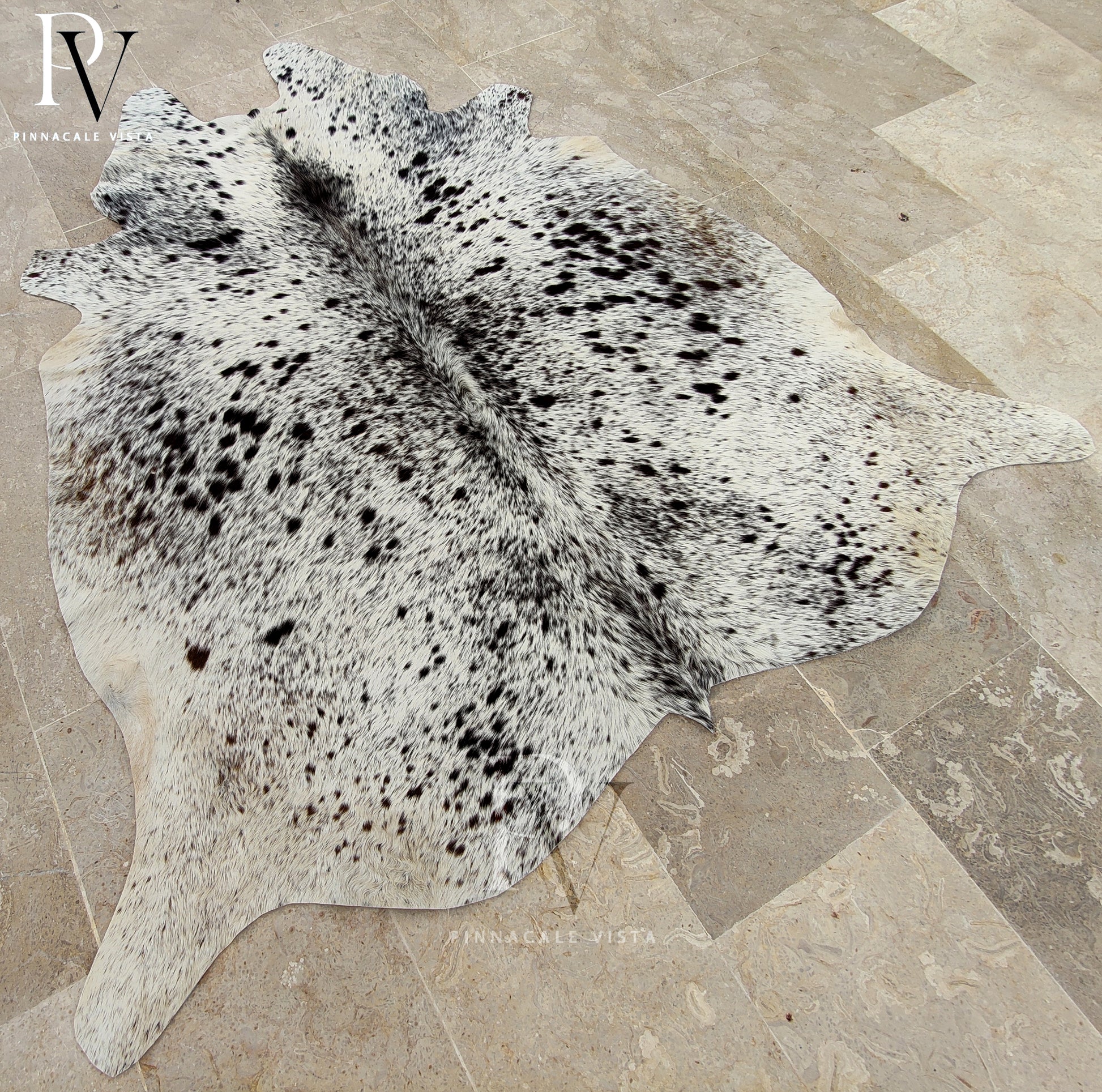 Exotic Tricolor Cowhide Rug 6x5 ft – Genuine Brazilian Hair-On Leather Area Rug | Natural Cowskin Carpet for Living Room Decor | Pinnacale Vista